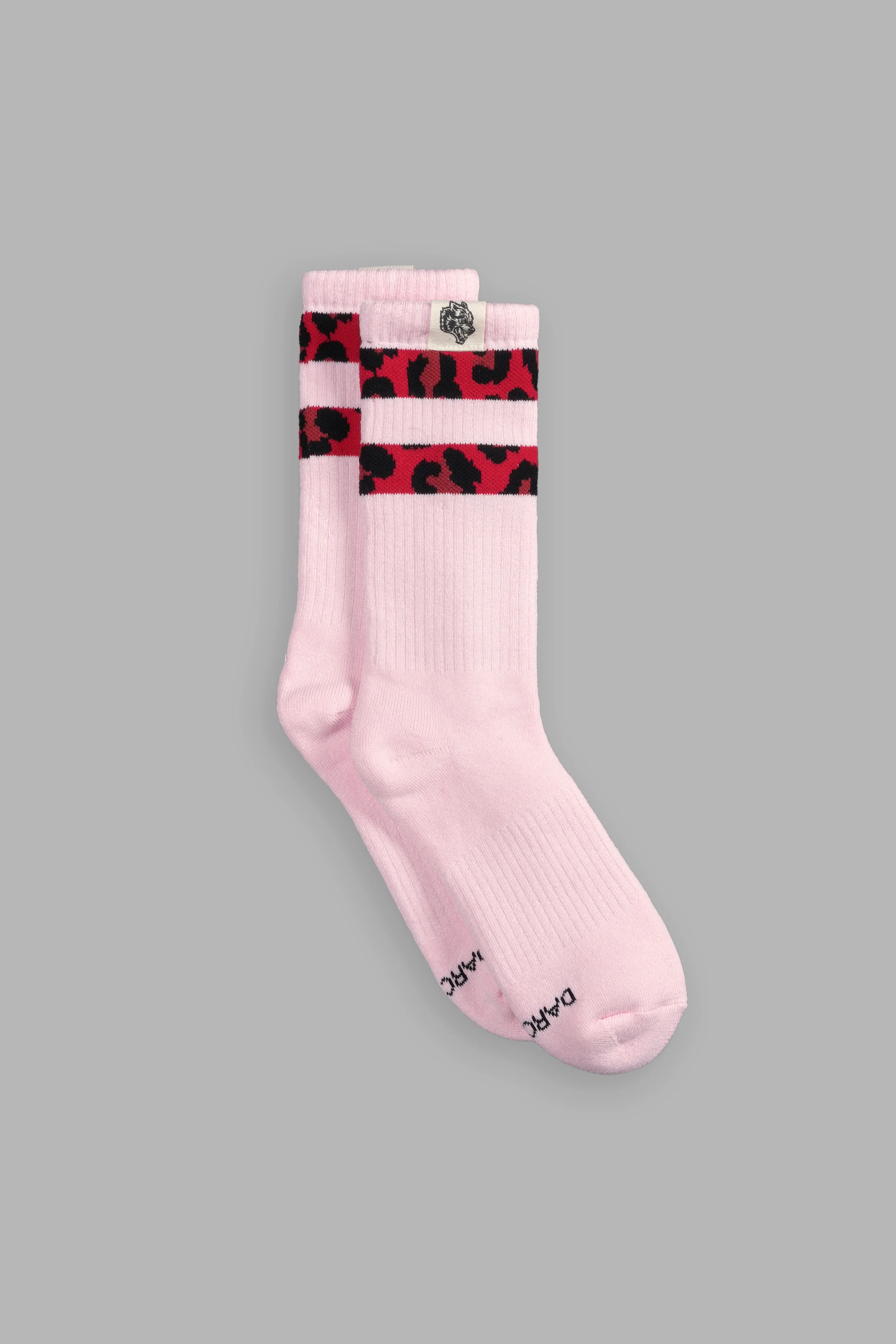 2 Stripe Wolf Patch Classic Socks in Cloud Pink/Red Leopard