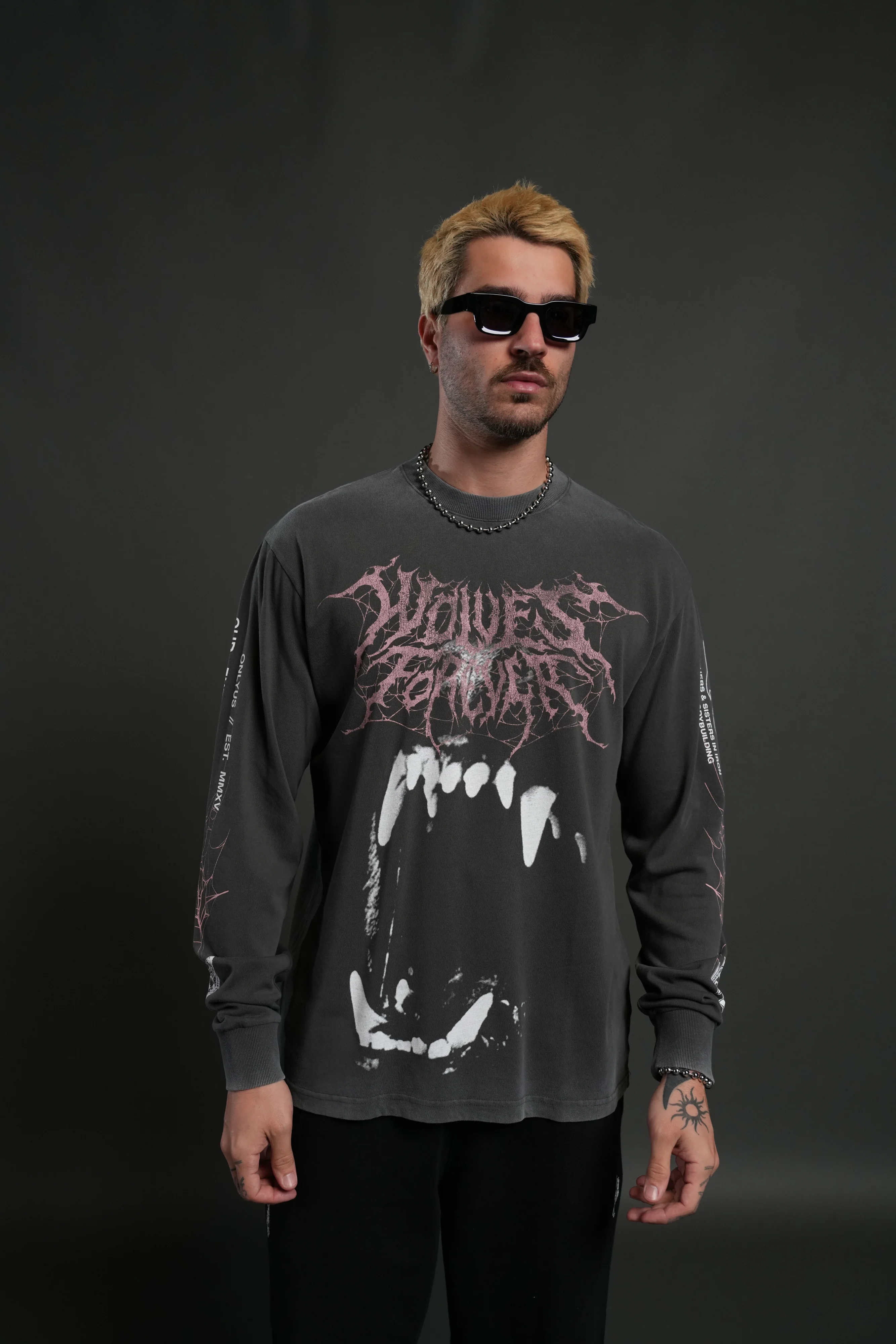Blood Thirsty Webs "Premium" L/S Tee in Wolf Gray - Image 4