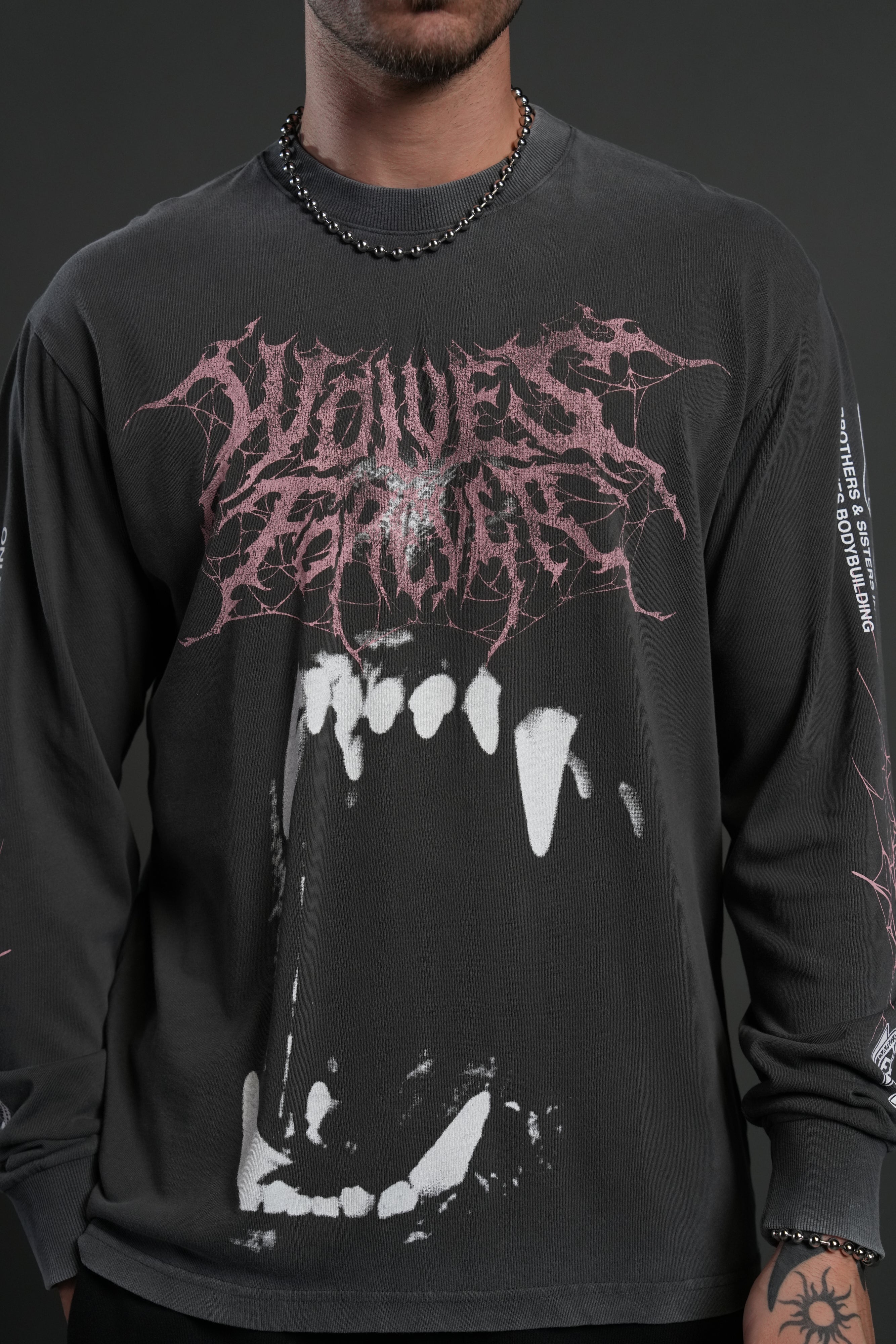 Blood Thirsty Webs "Premium" L/S Tee in Wolf Gray - Image 5