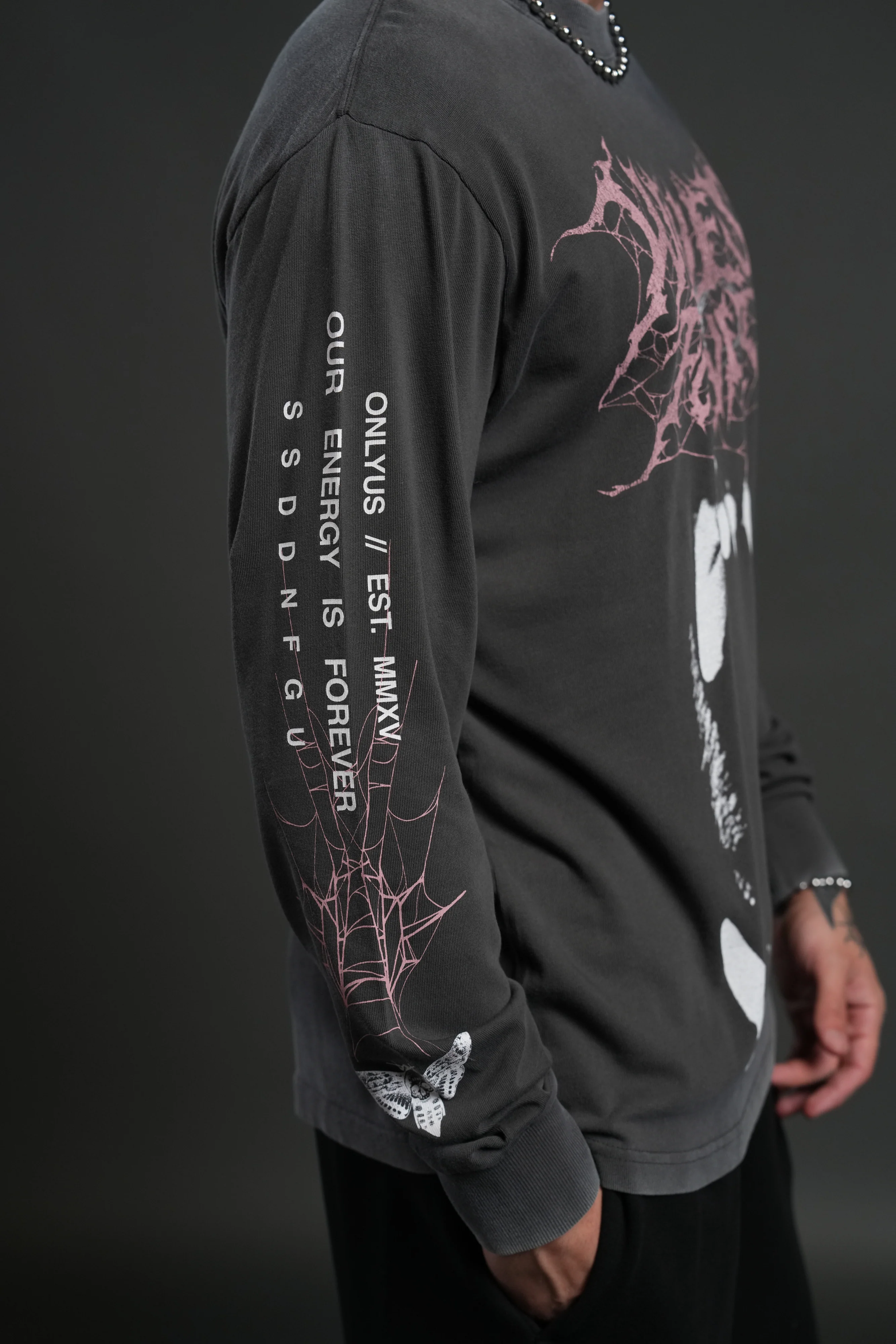 Blood Thirsty Webs "Premium" L/S Tee in Wolf Gray - Image 8