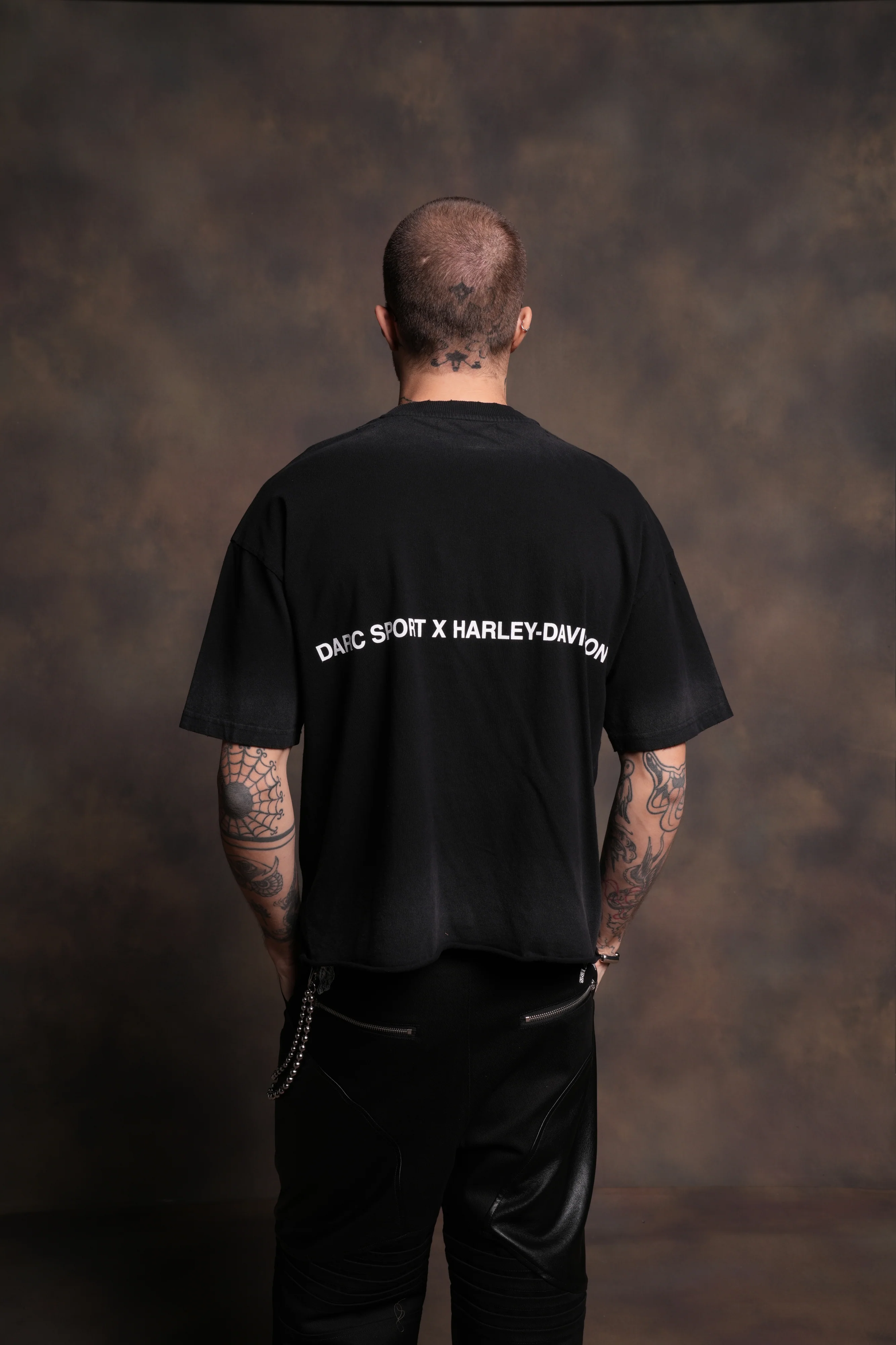 Born From Fire Distressed Grunge Mid-Length Raw Hem Tee in Black Drift Wash - Image 2