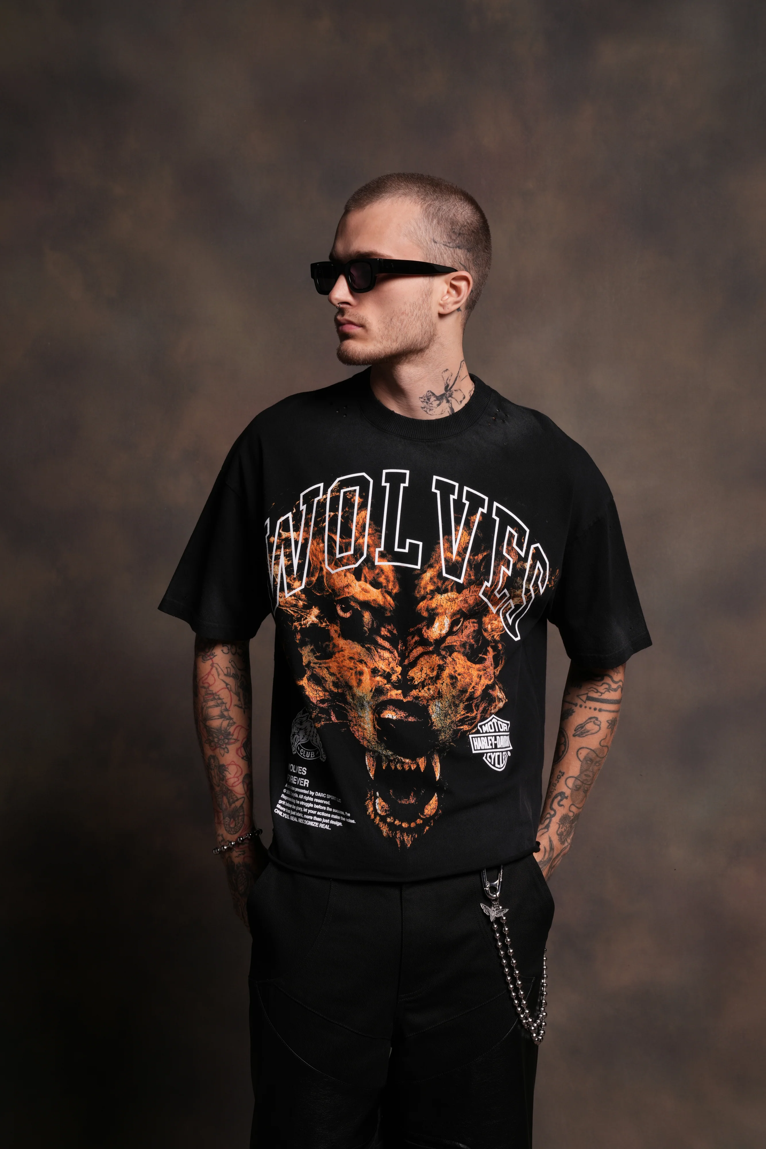 Born From Fire Distressed Grunge Mid-Length Raw Hem Tee in Black Drift Wash - Image 4