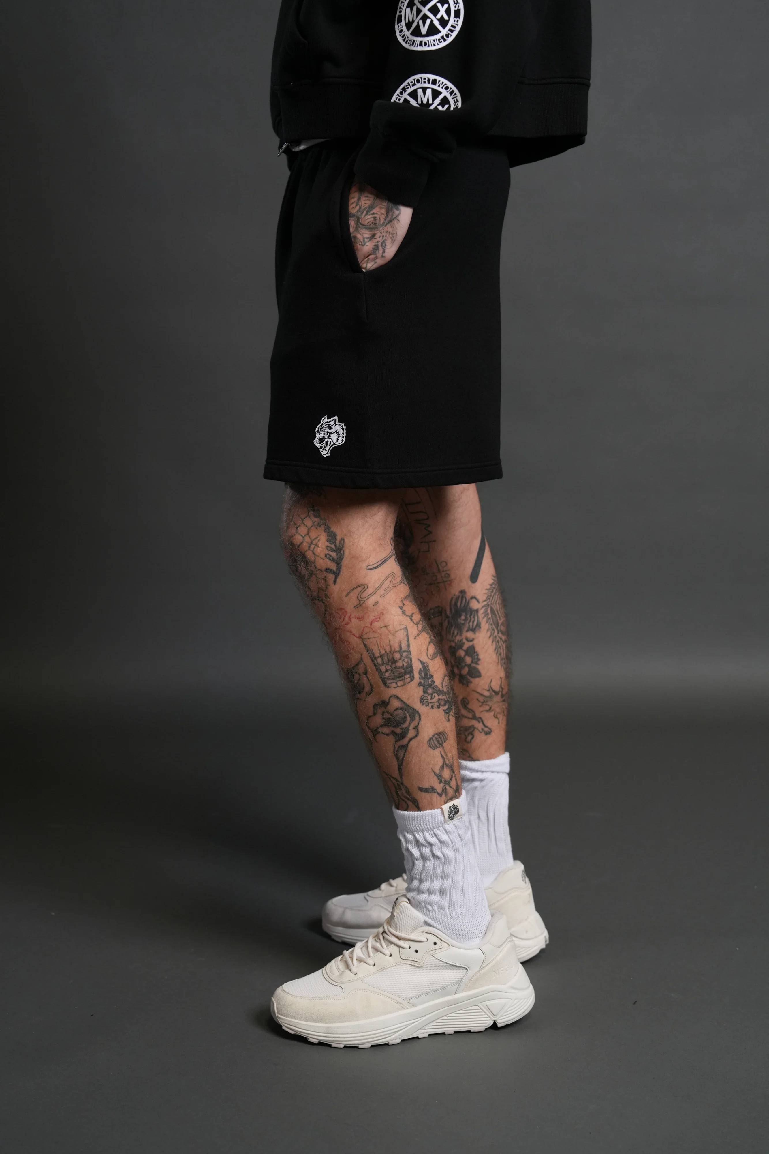 Box Patch Dual Post Lounge Sweat Shorts V2 in Black - Image 4