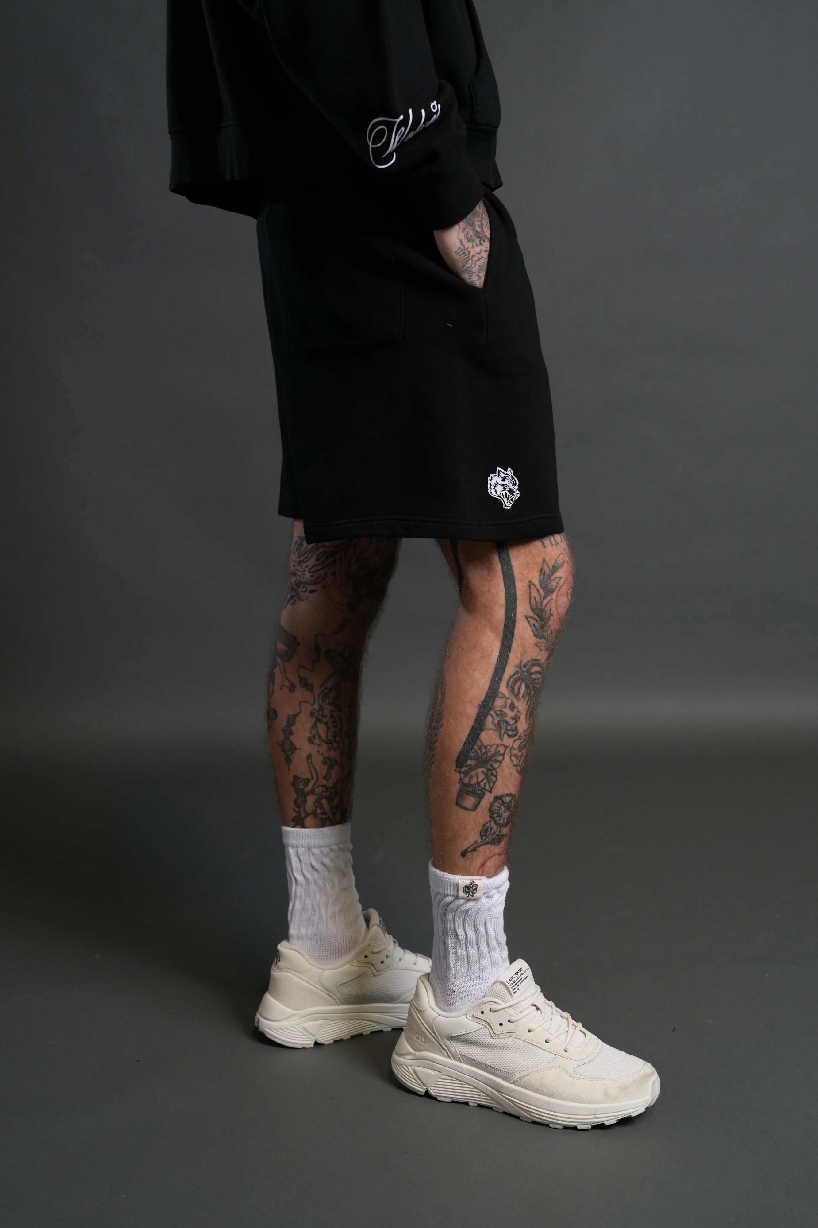 Box Patch Dual Post Lounge Sweat Shorts V2 in Black - Image 5