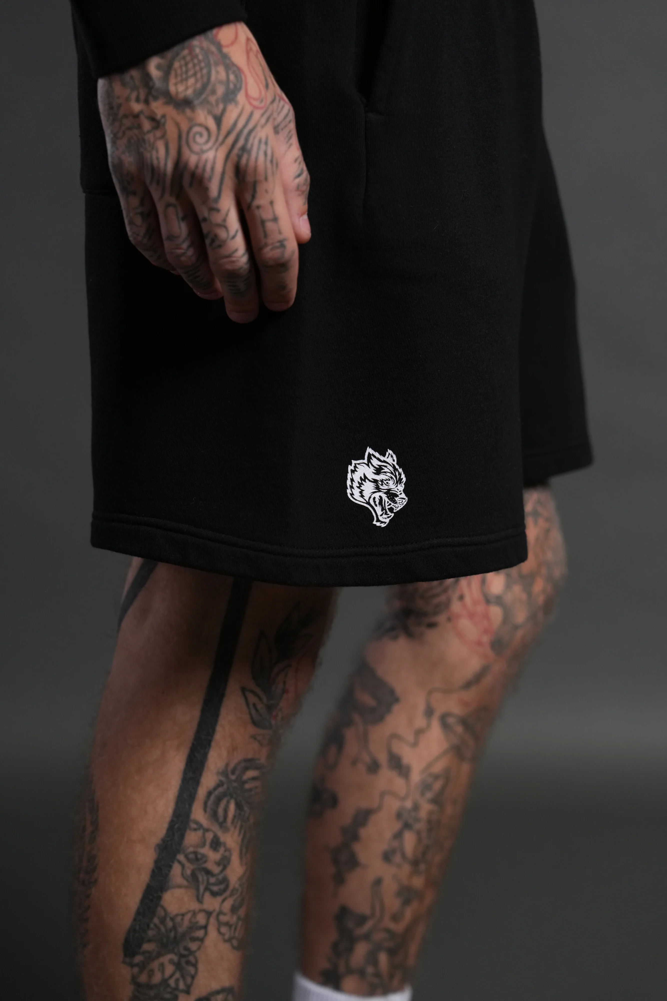 Box Patch Dual Post Lounge Sweat Shorts V2 in Black - Image 7