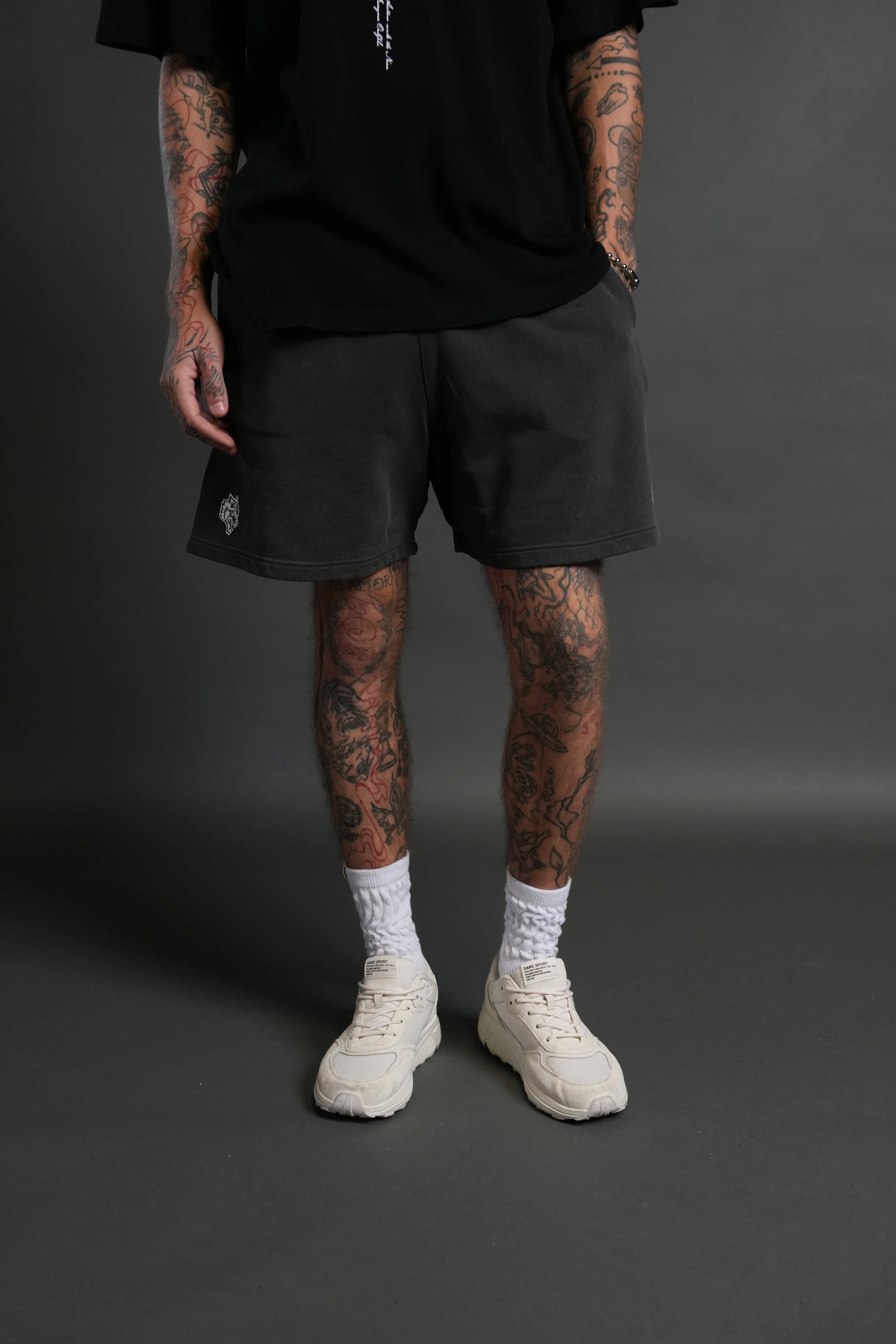 Box Patch Dual Post Lounge Sweat Shorts V2 in Wolf Gray - Image 2