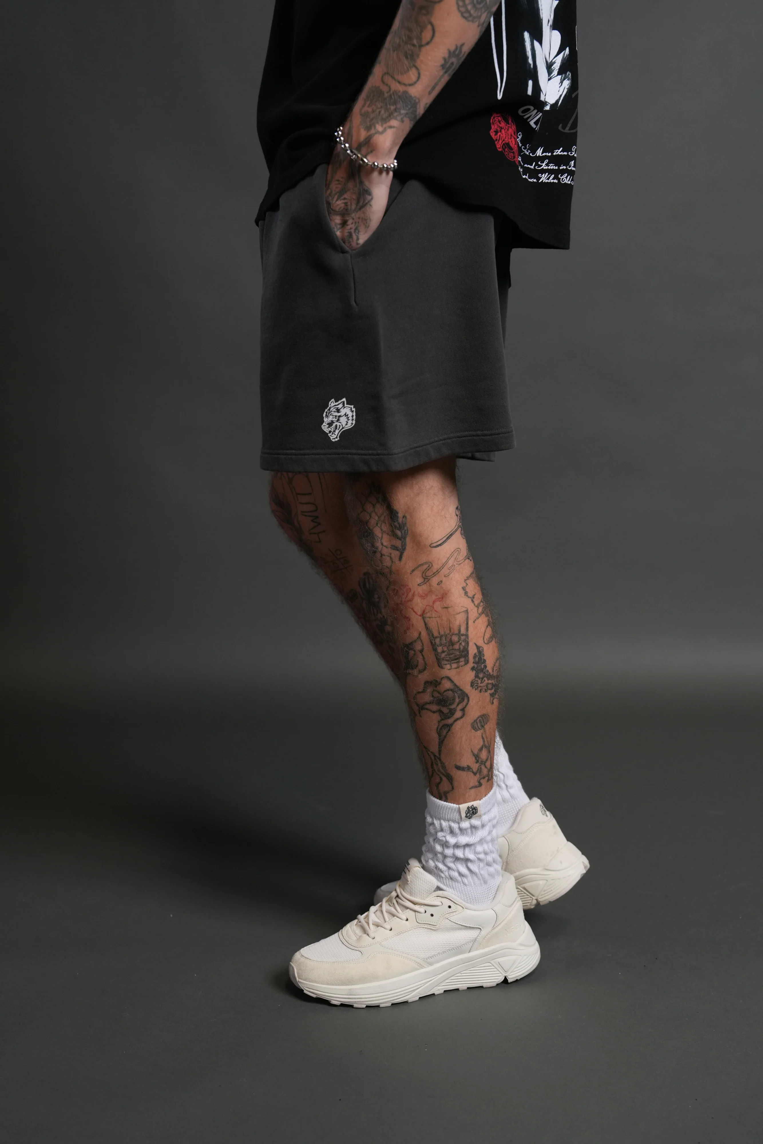 Box Patch Dual Post Lounge Sweat Shorts V2 in Wolf Gray - Image 4