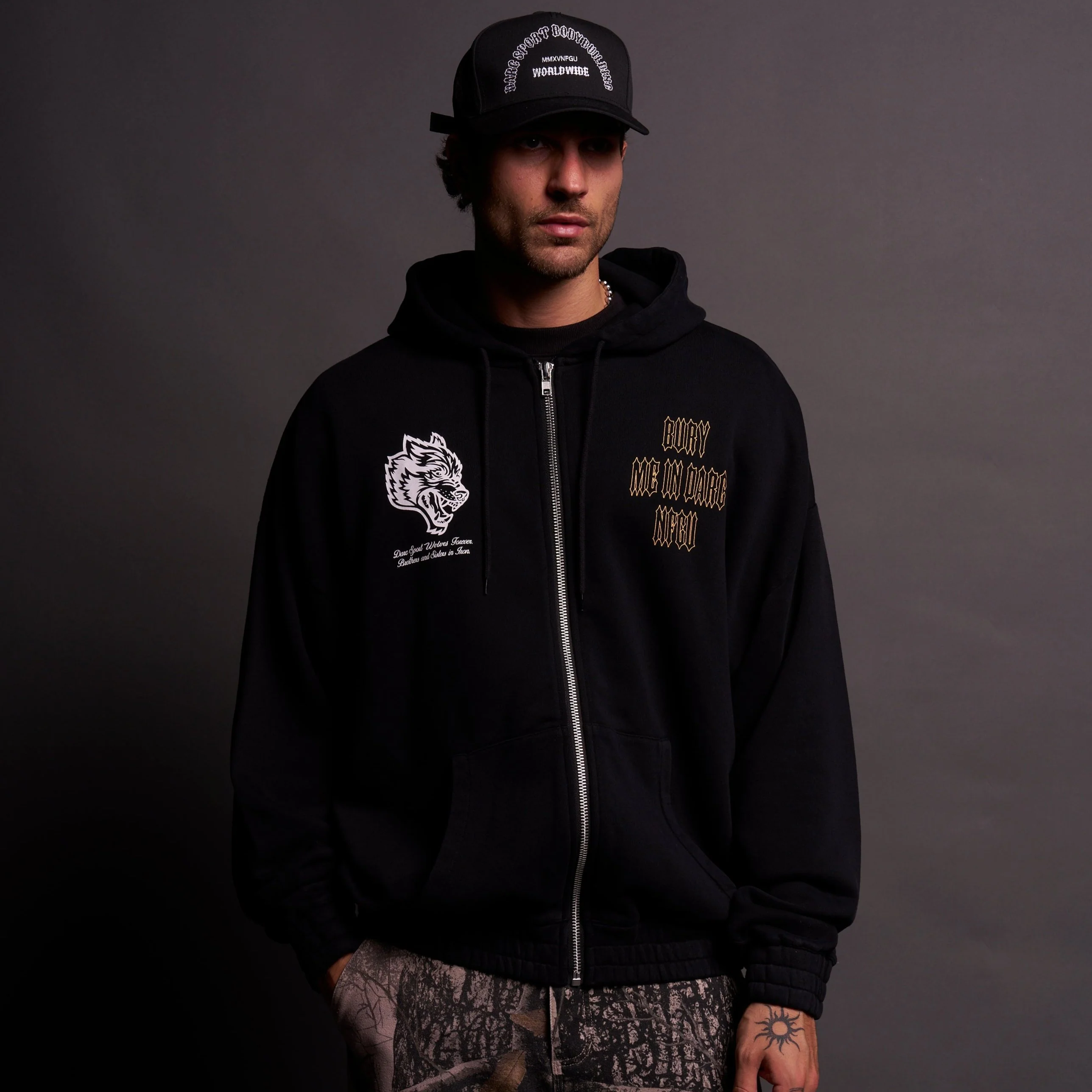 Bury Me In Darc NFGU V2 "Chambers" Zip Hoodie in Black/Orange - Image 2