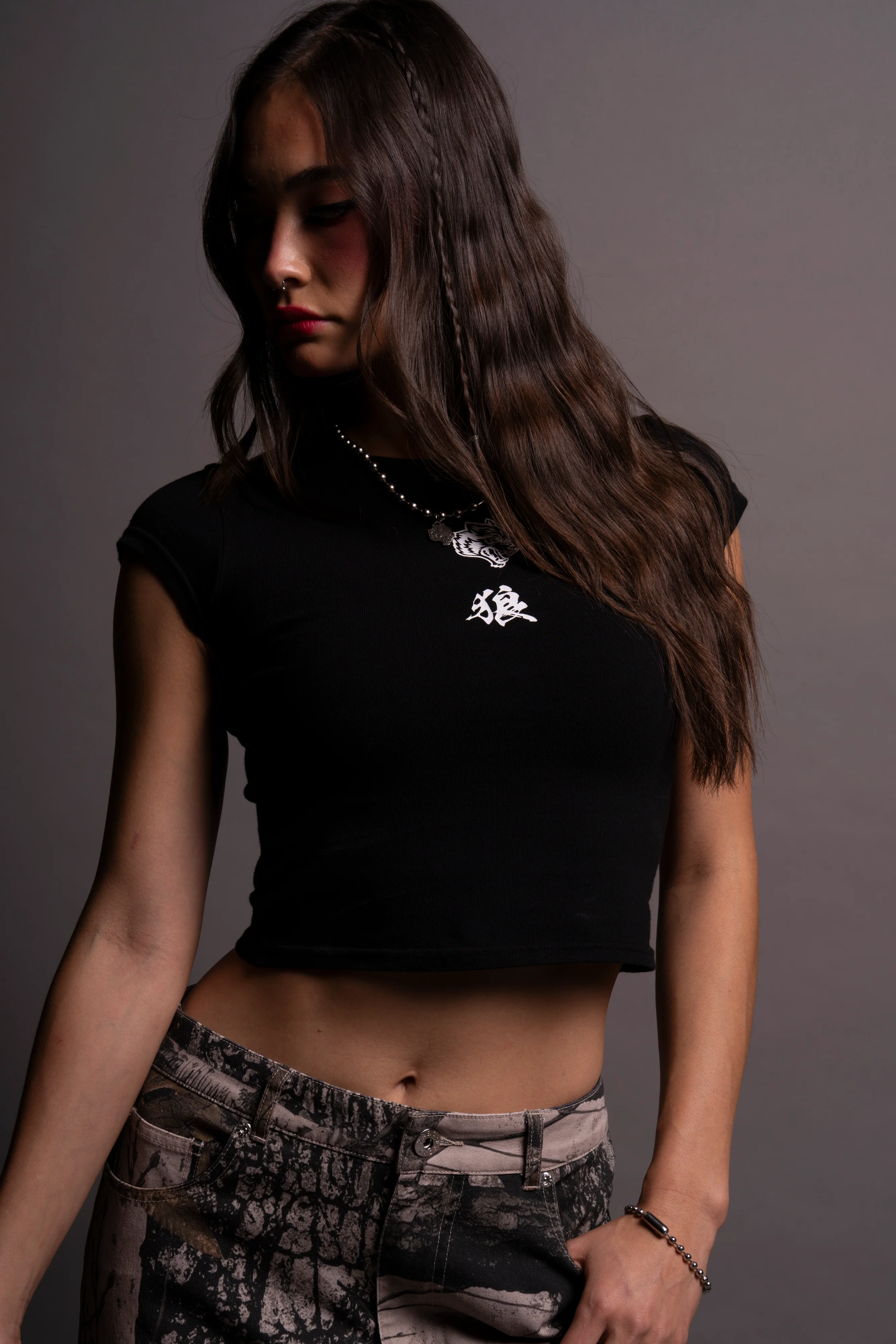 Bushido Wolf Baby Tee in Black - Image 5
