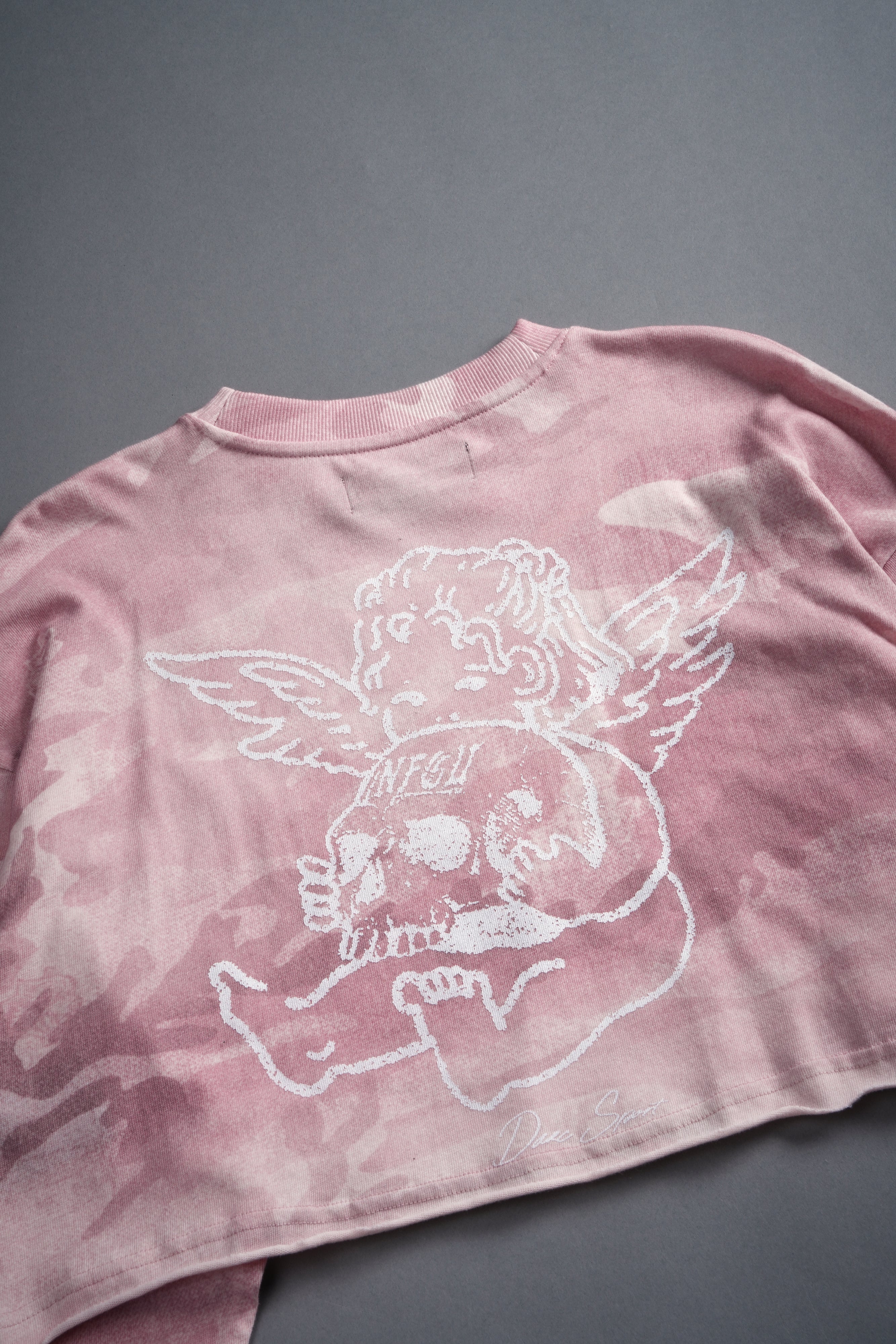 Cherub and the Skull "Premium" Oversized Cropped L/S Tee in Blush Vintage Woodland Camo - Image 9