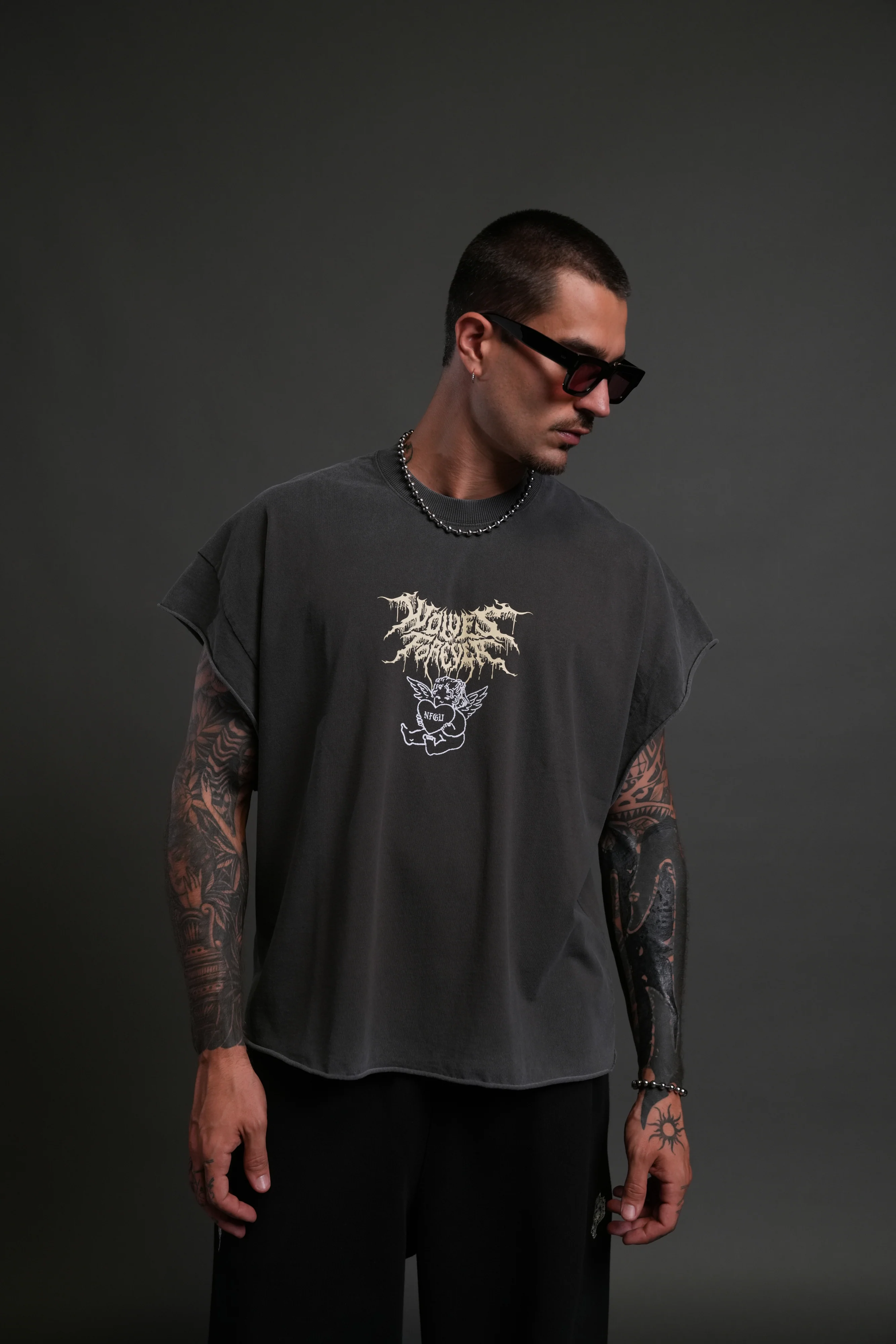 Cherub Core Grunge Cut-Off Tee in Wolf Gray - Image 2