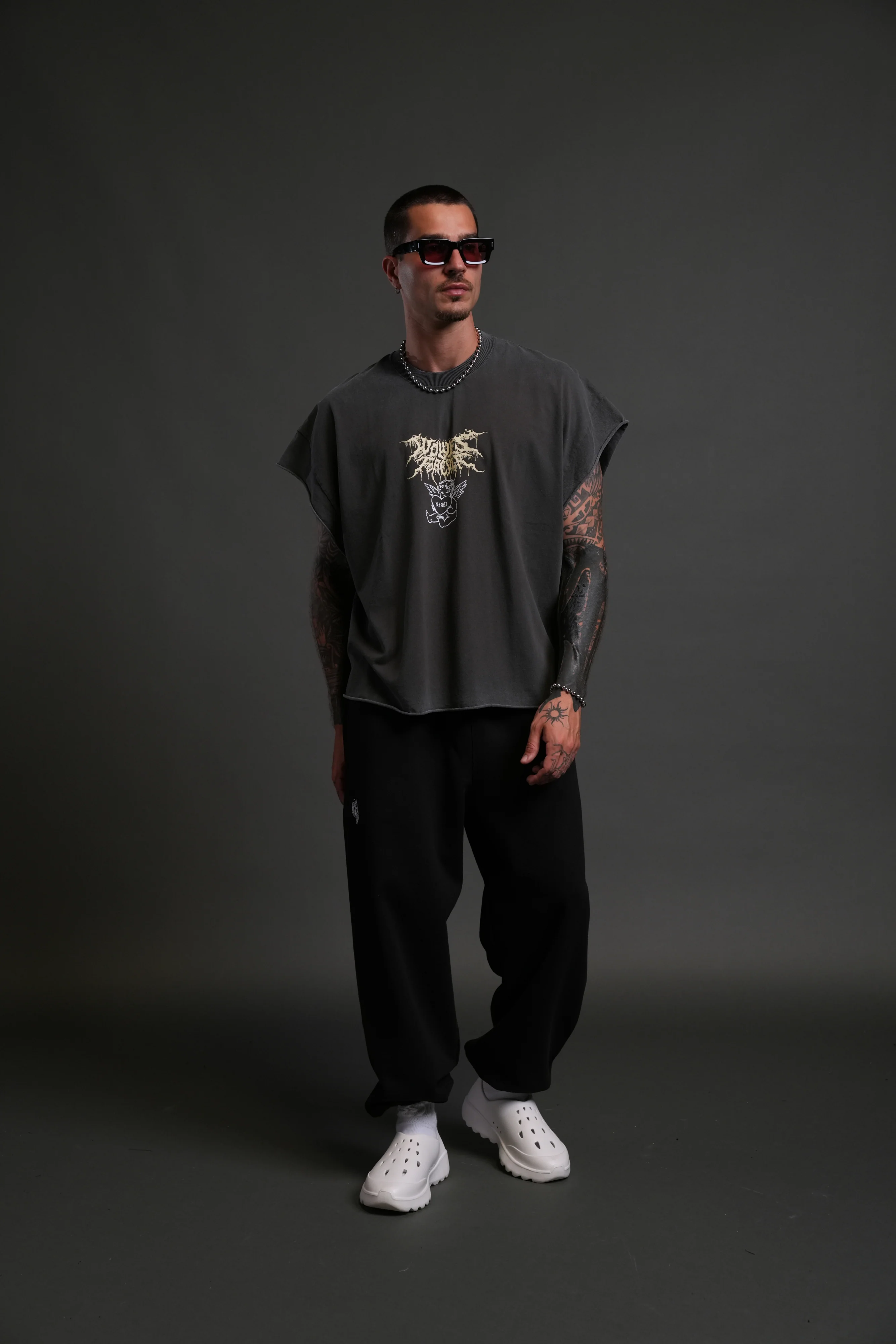 Cherub Core Grunge Cut-Off Tee in Wolf Gray - Image 5