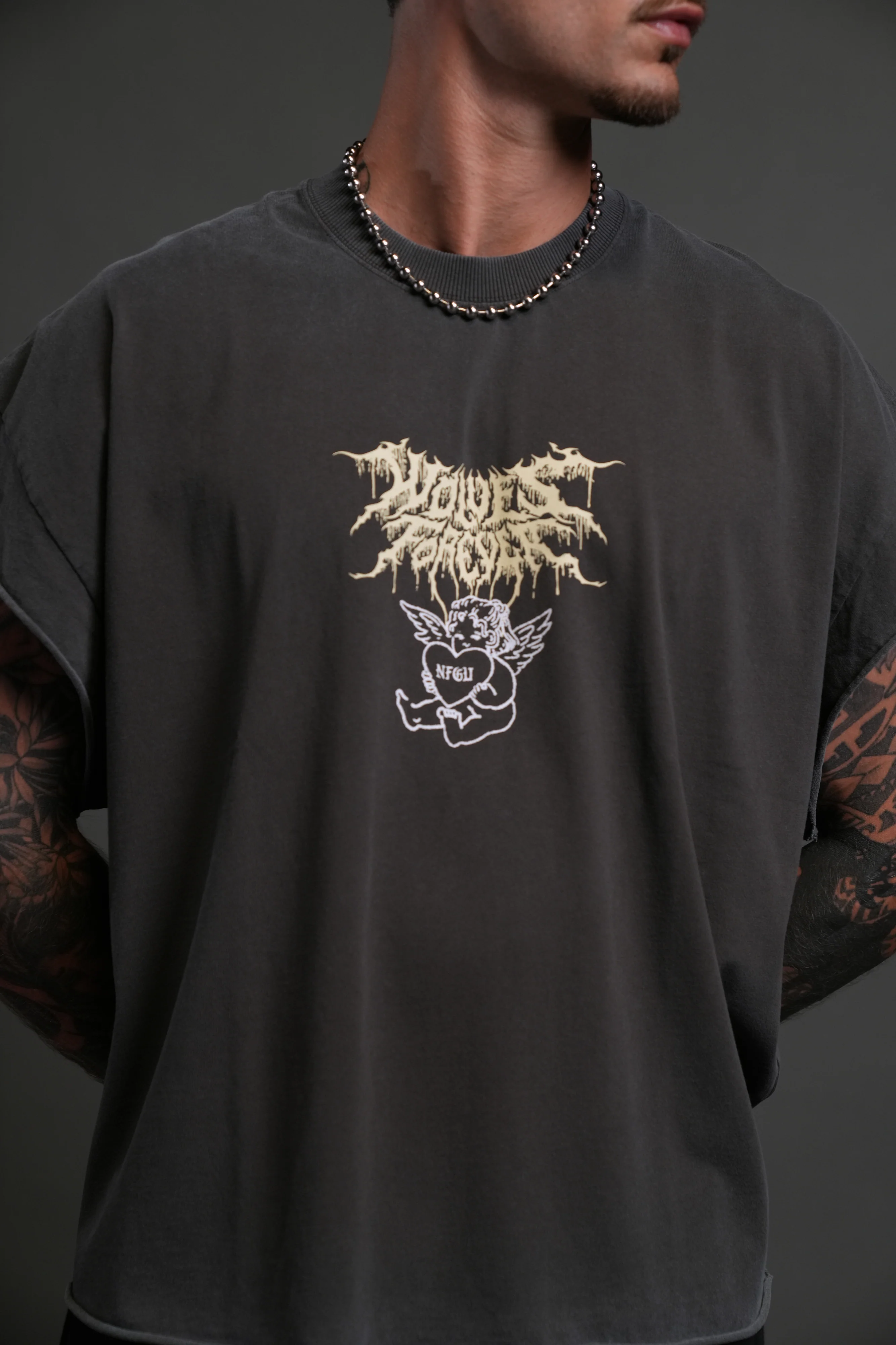Cherub Core Grunge Cut-Off Tee in Wolf Gray - Image 9
