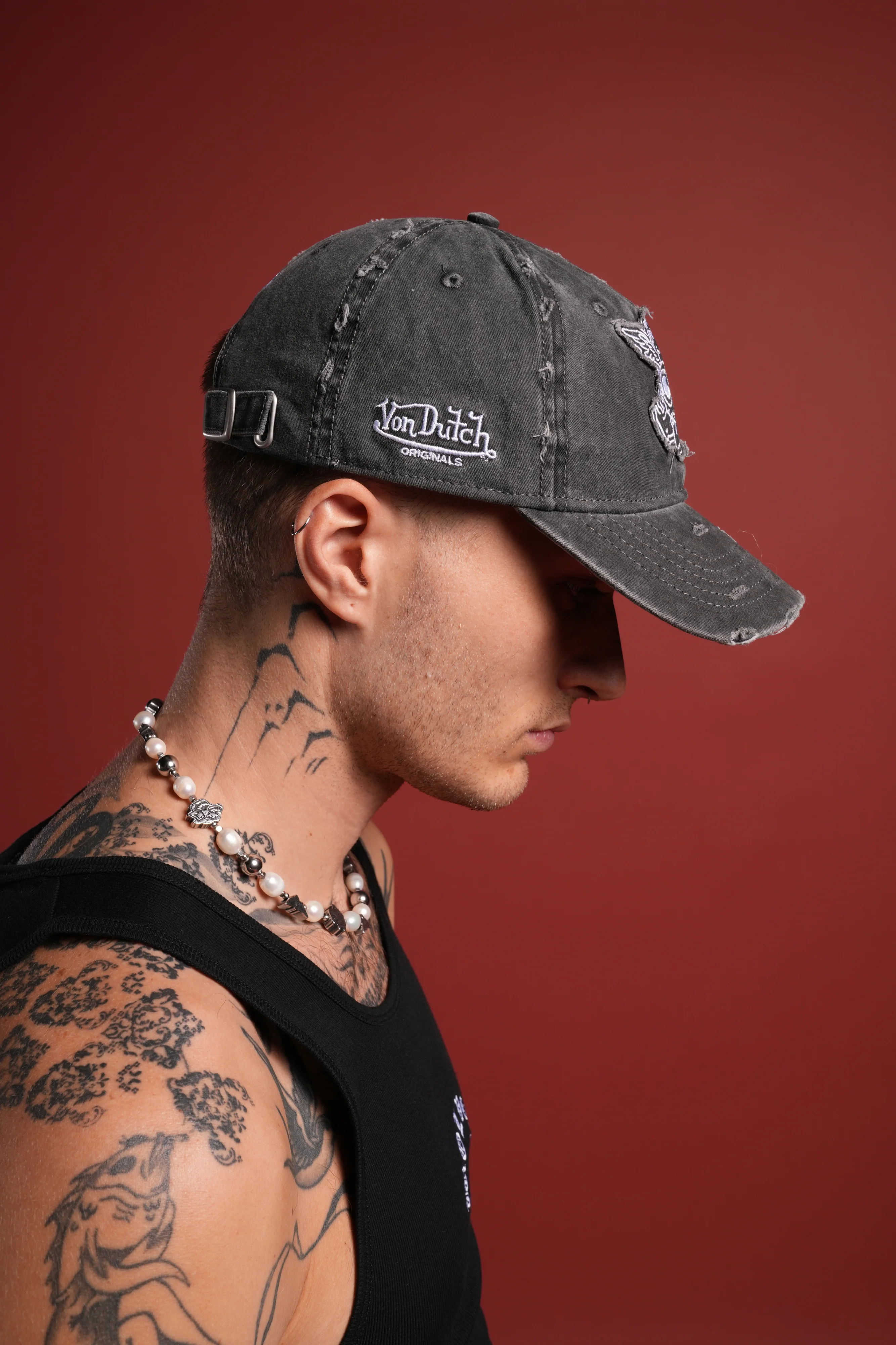 Cherub Eye Ball Distressed Dad Hat in Washed Black - Image 6