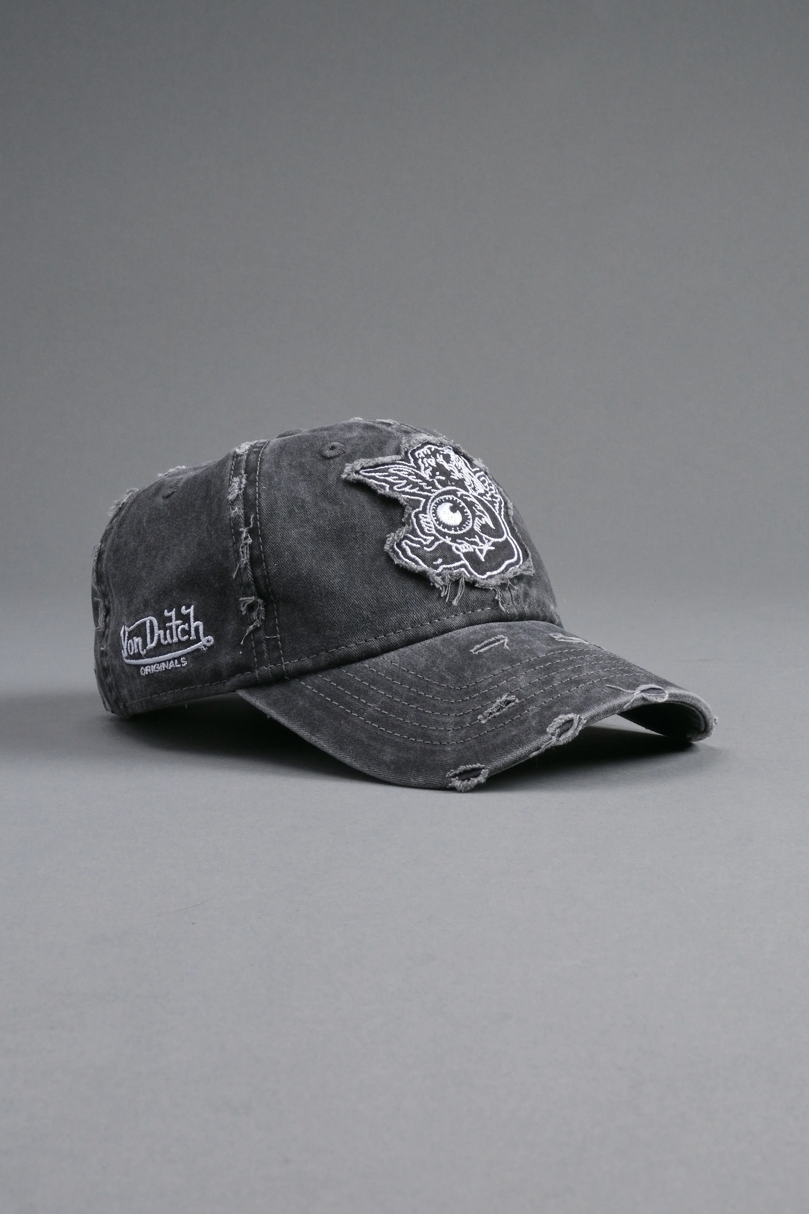 Cherub Eye Ball Distressed Dad Hat in Washed Black - Image 7