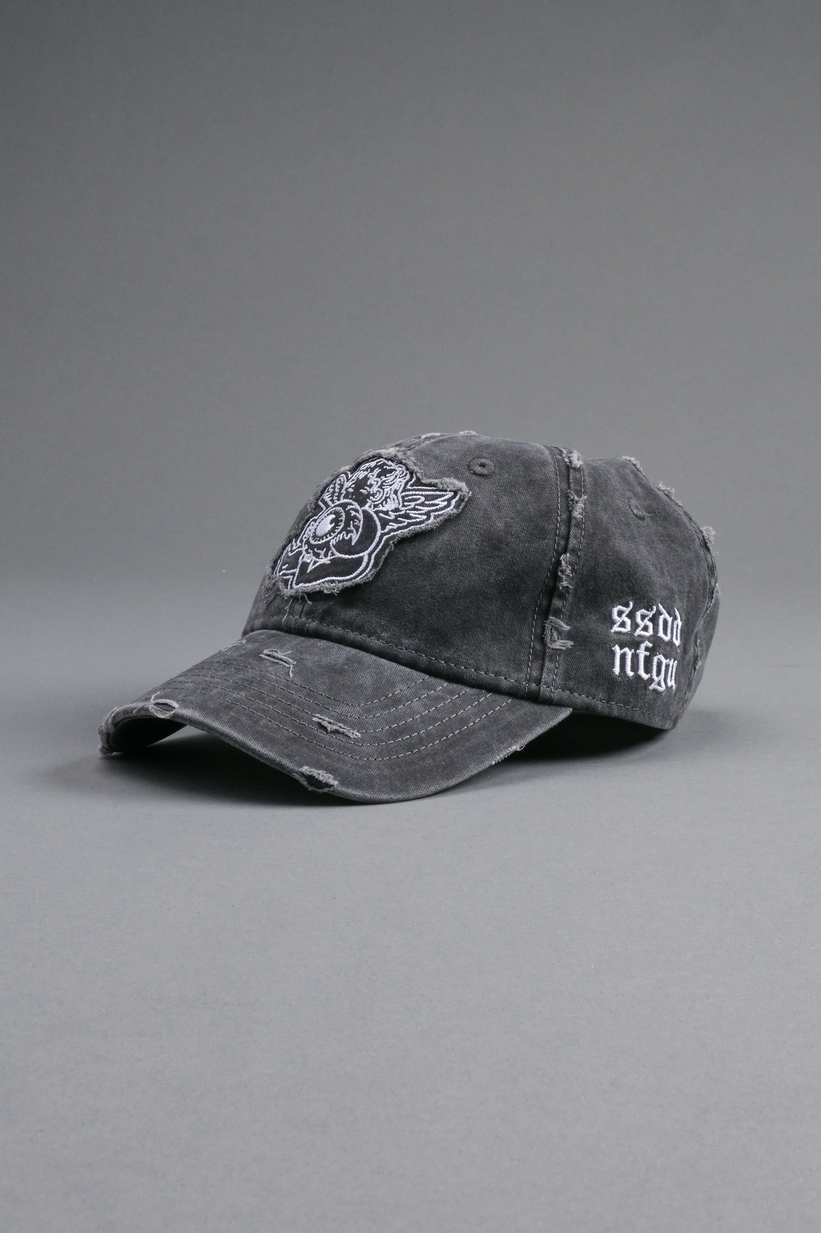 Cherub Eye Ball Distressed Dad Hat in Washed Black - Image 9