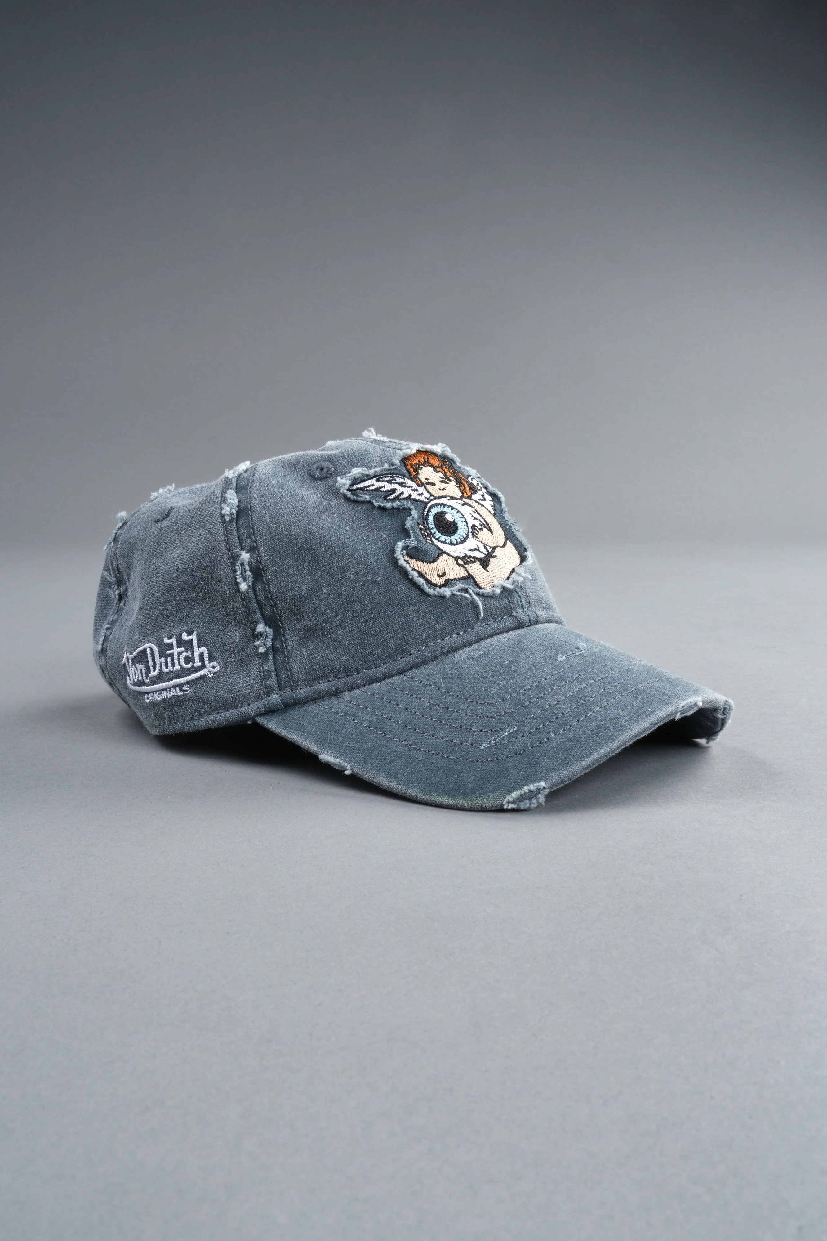 Cherub Eye Ball Distressed Dad Hat in Washed Wolf Gray - Image 11