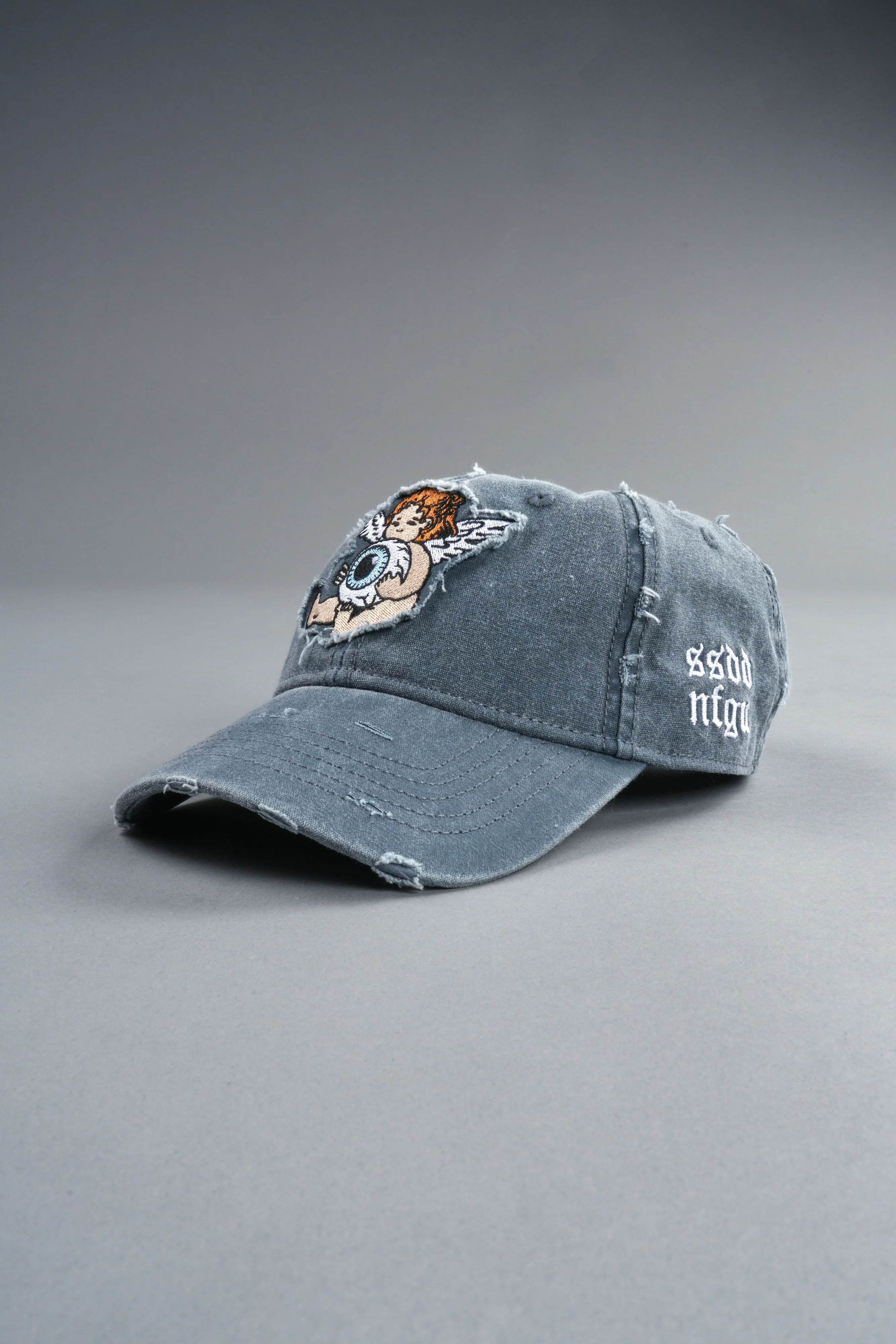 Cherub Eye Ball Distressed Dad Hat in Washed Wolf Gray - Image 13