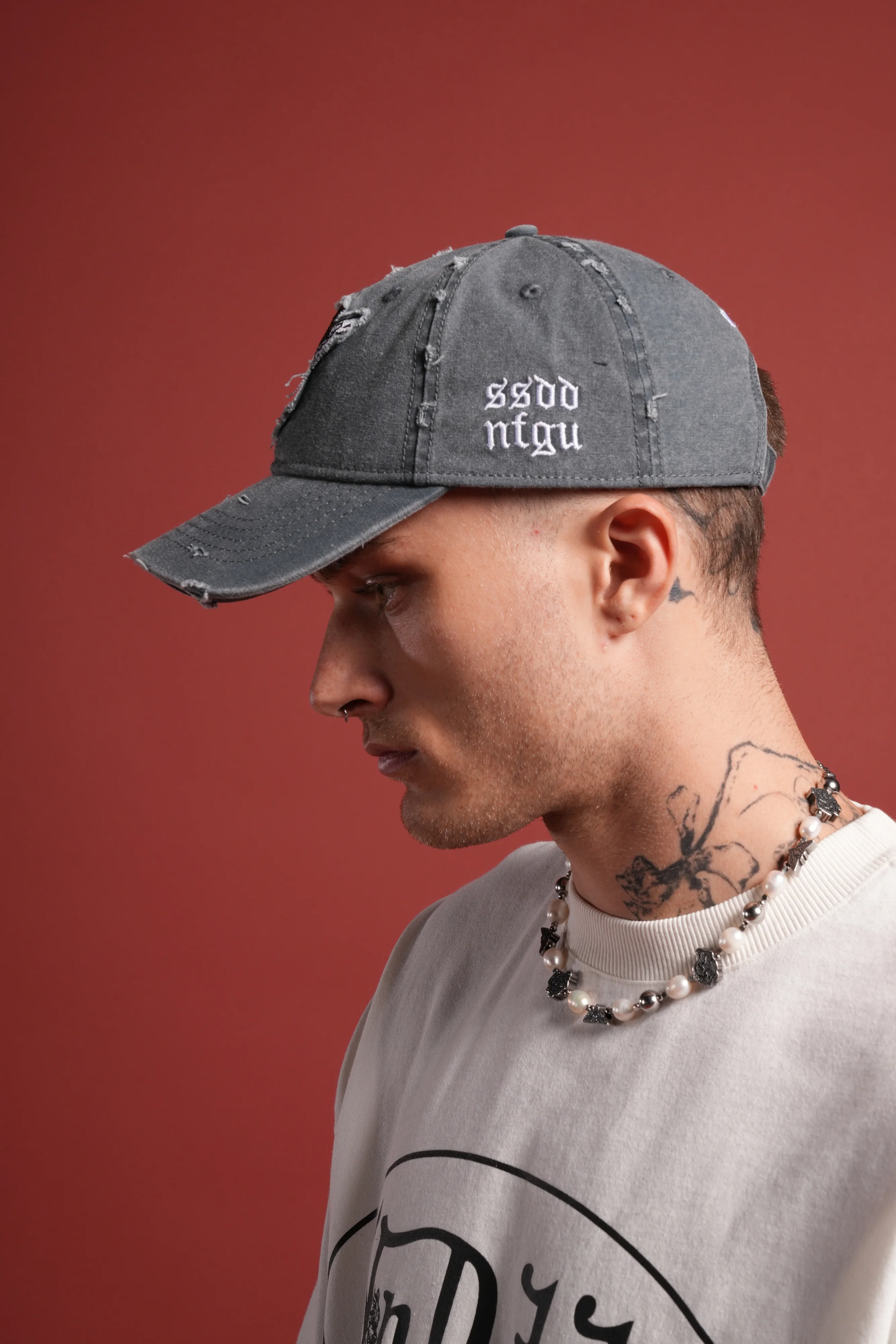 Cherub Eye Ball Distressed Dad Hat in Washed Wolf Gray - Image 5