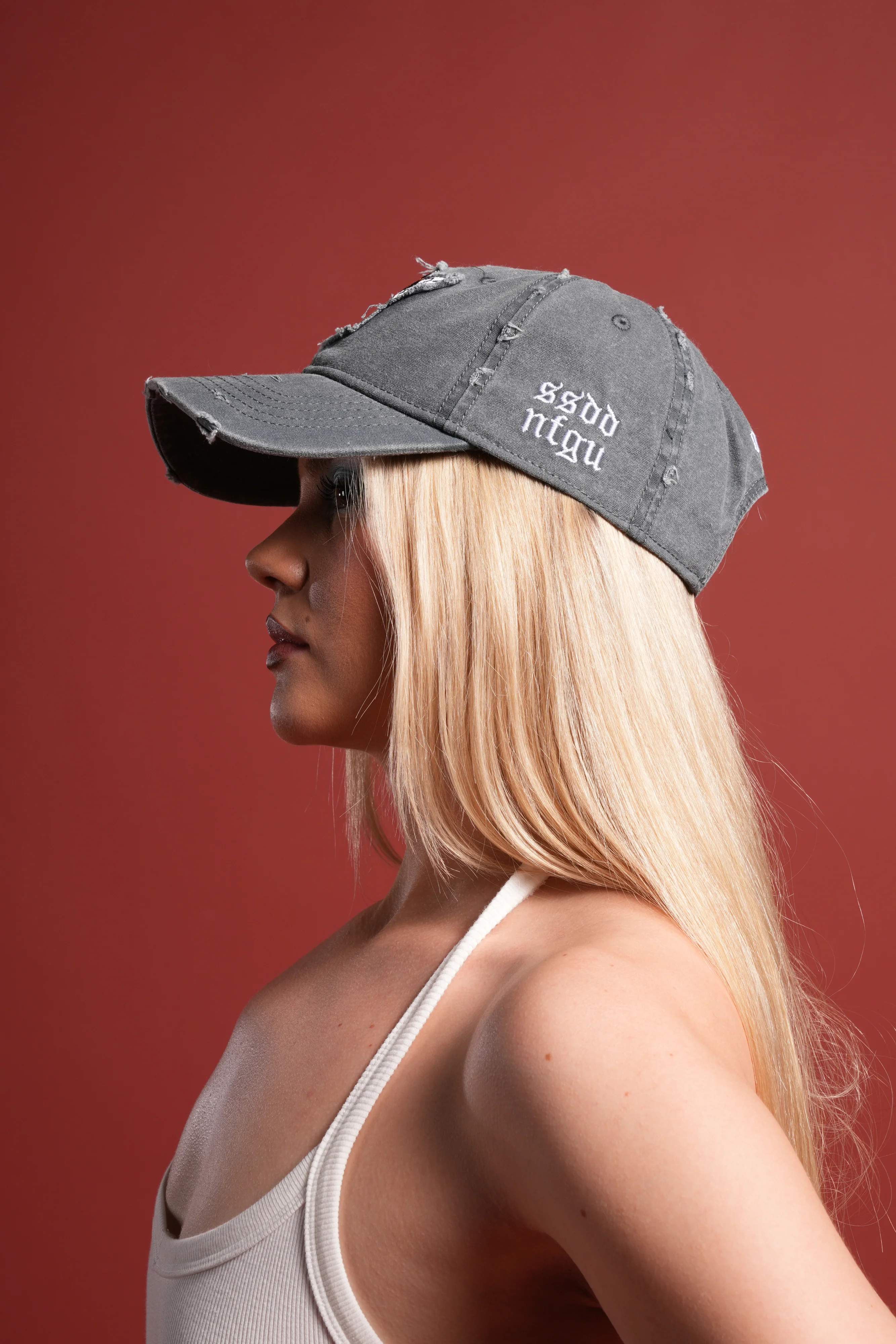 Cherub Eye Ball Distressed Dad Hat in Washed Wolf Gray - Image 8