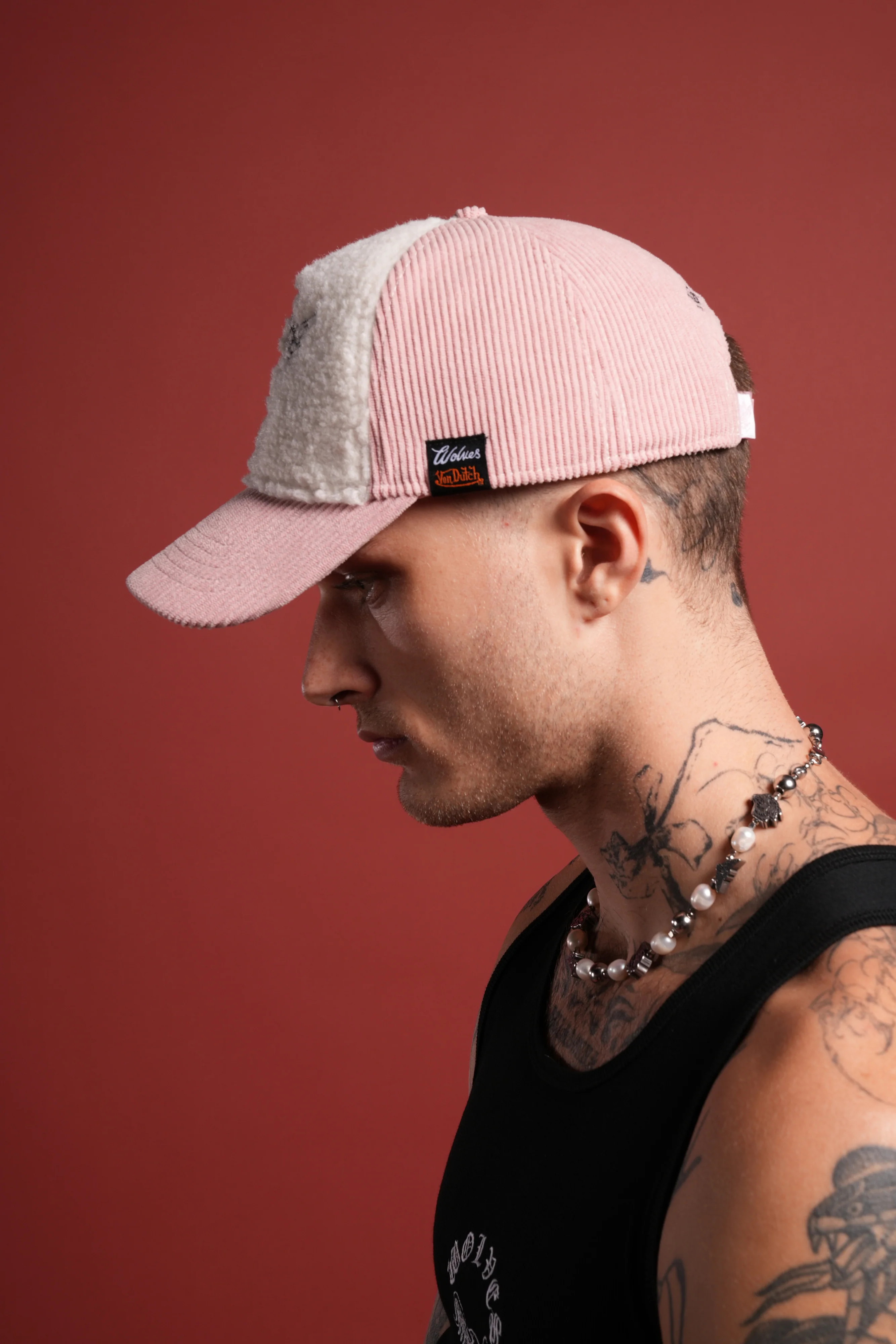 Cherub Eyeball Corduroy Trucker Hat in Bubblegum - Image 5