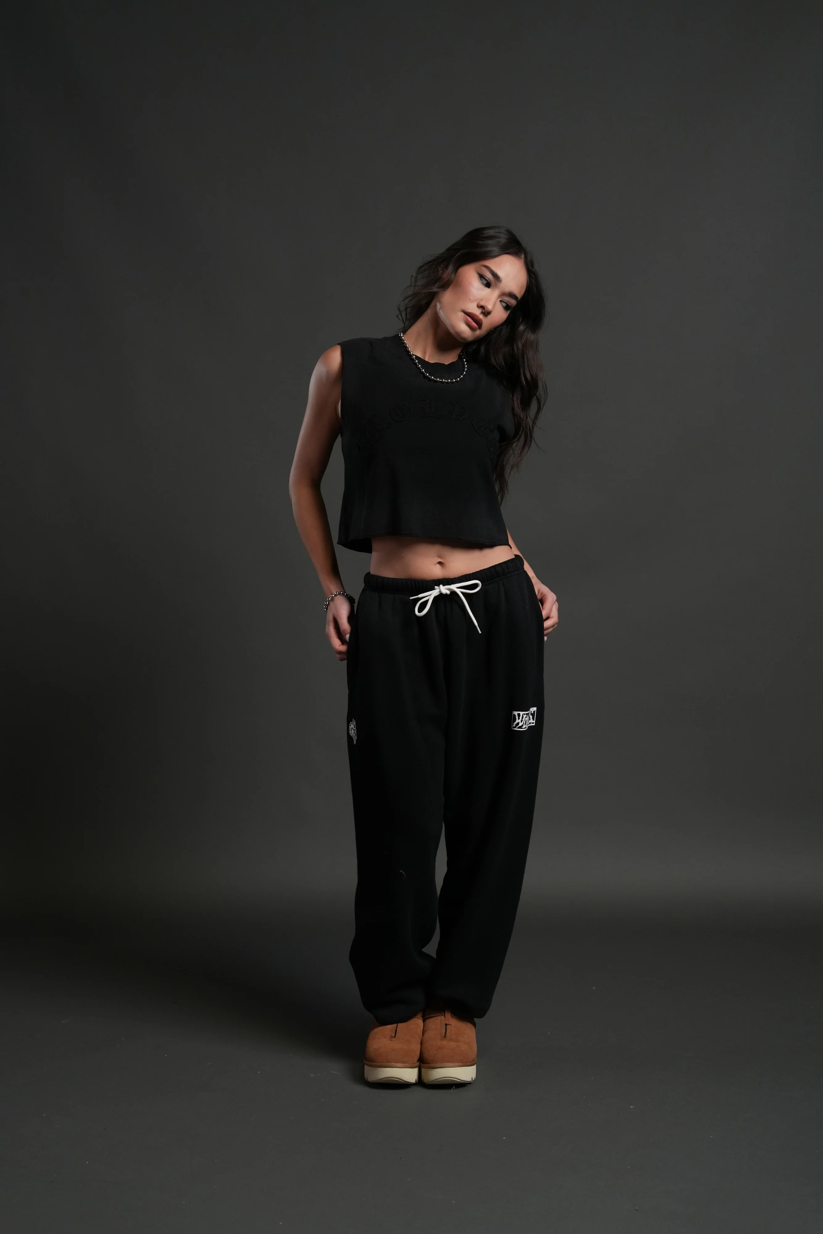 Chopper Applique "Grunge" Cropped Muscle Tee in Black Drift Wash - Image 3