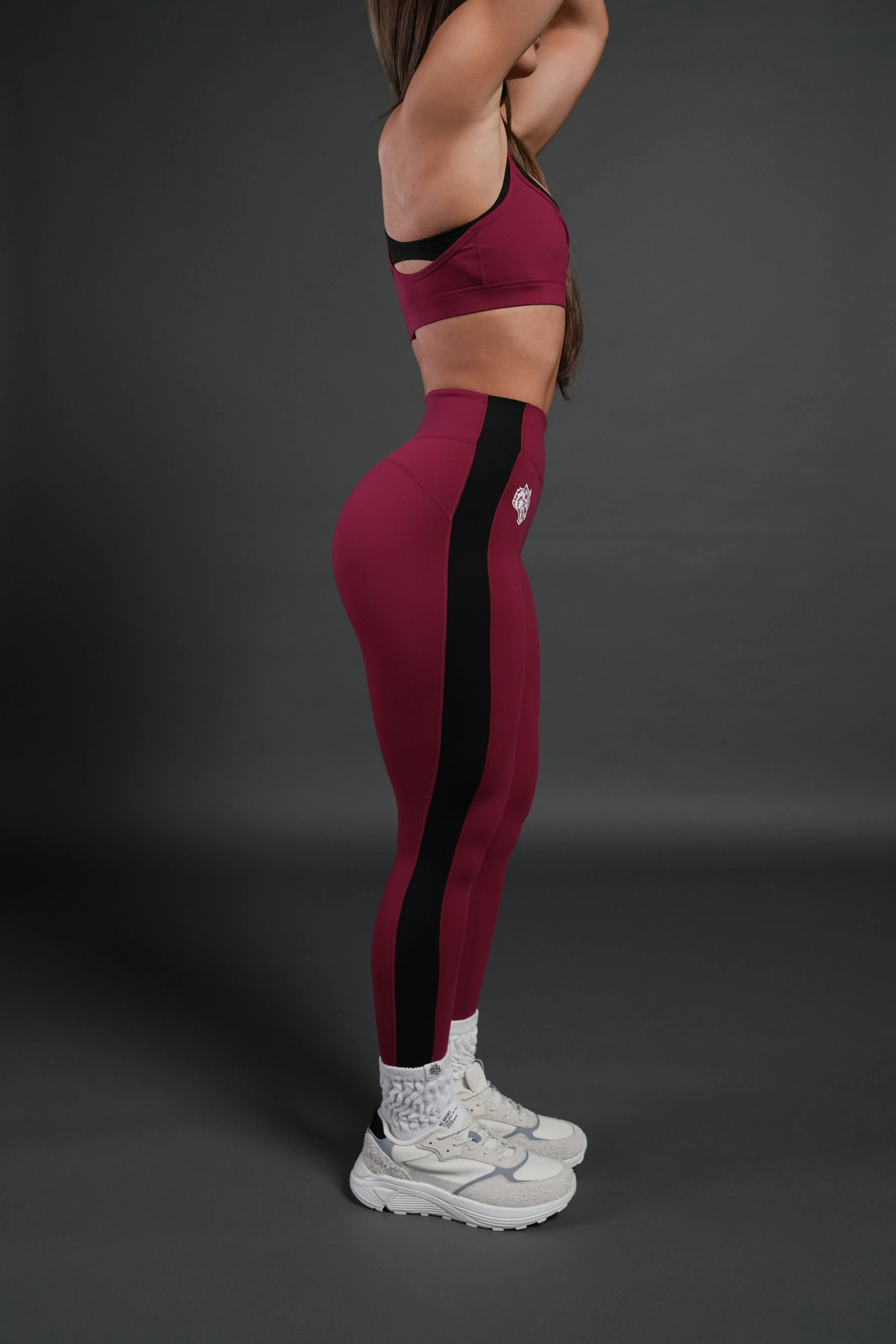 Chopper Wolf "Celine" Stripe Energy Leggings in Deep Raspberry - Image 4