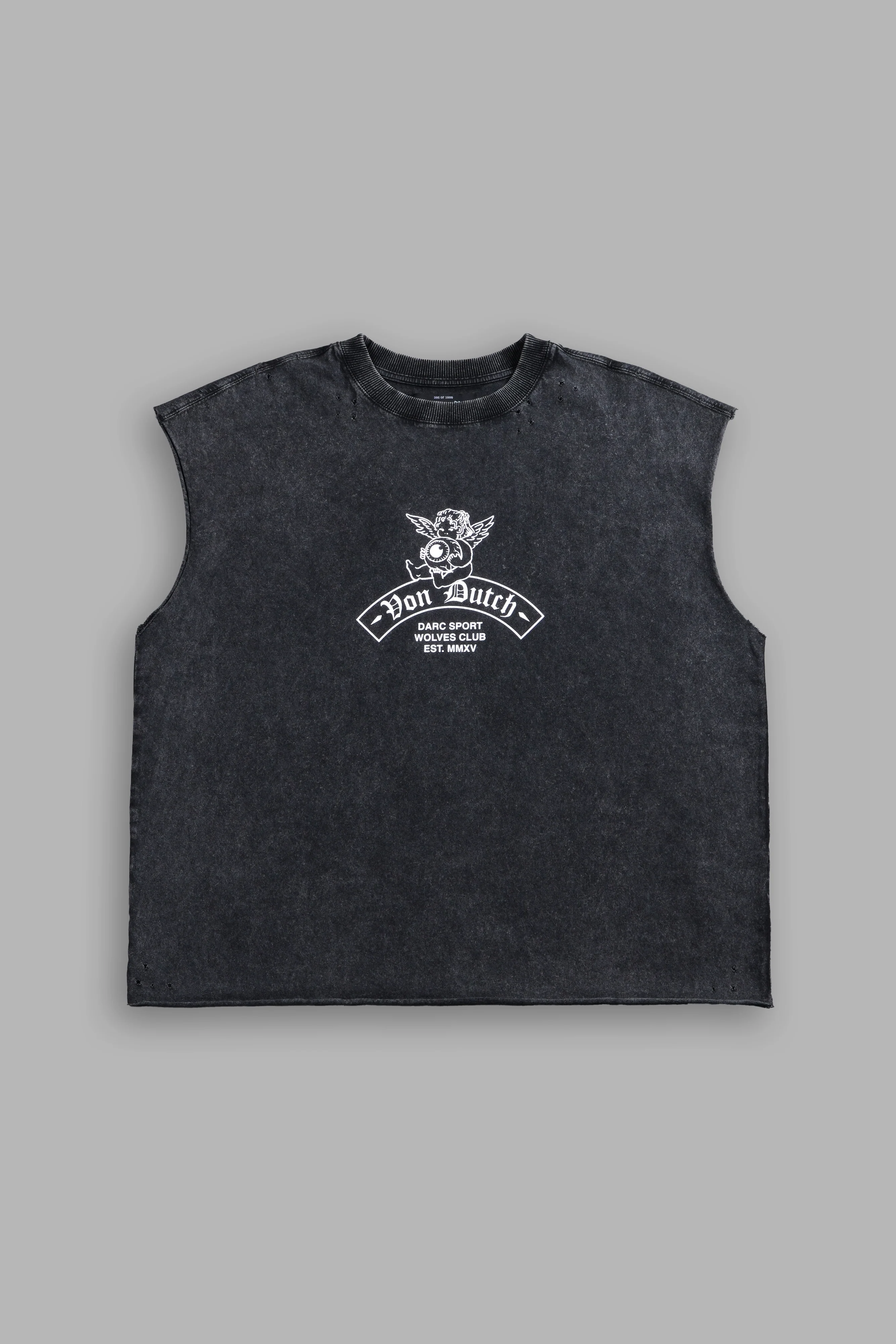 Darc Covenant Distressed Grunge Mid-Length Raw Hem Muscle Tee in Black