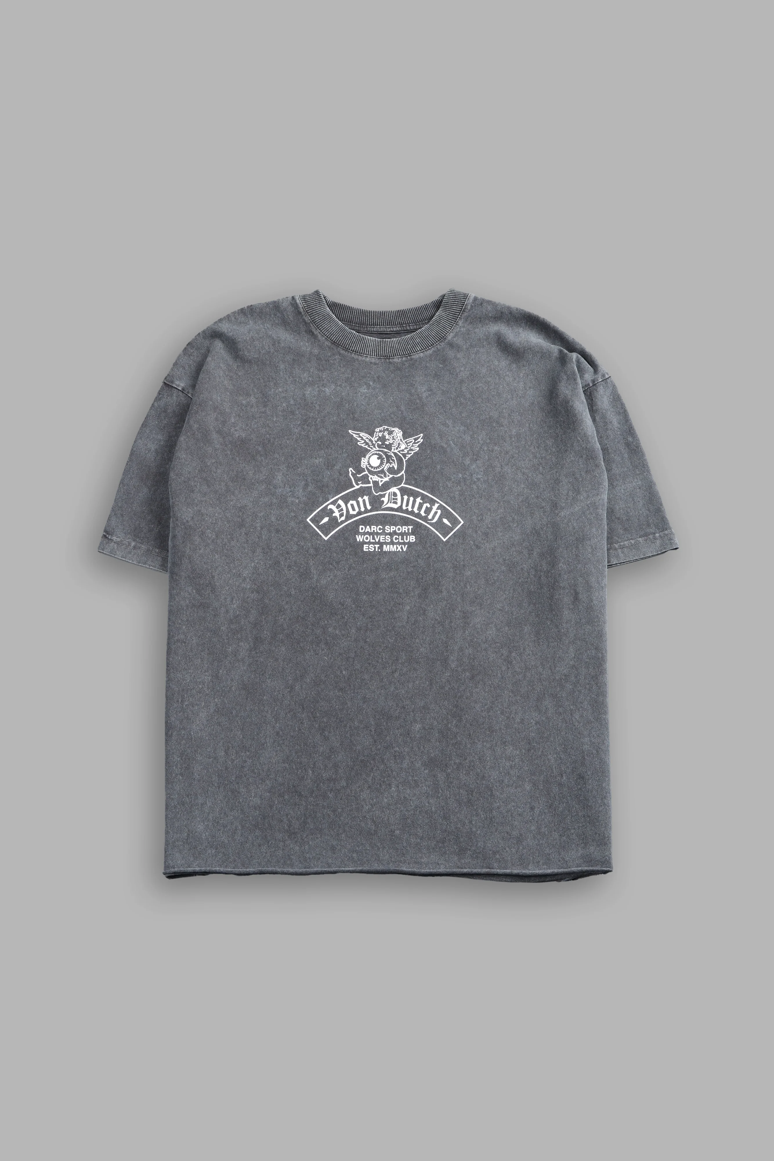 Darc Covenant Grunge Mid-Length Raw Hem Tee in Wolf Gray
