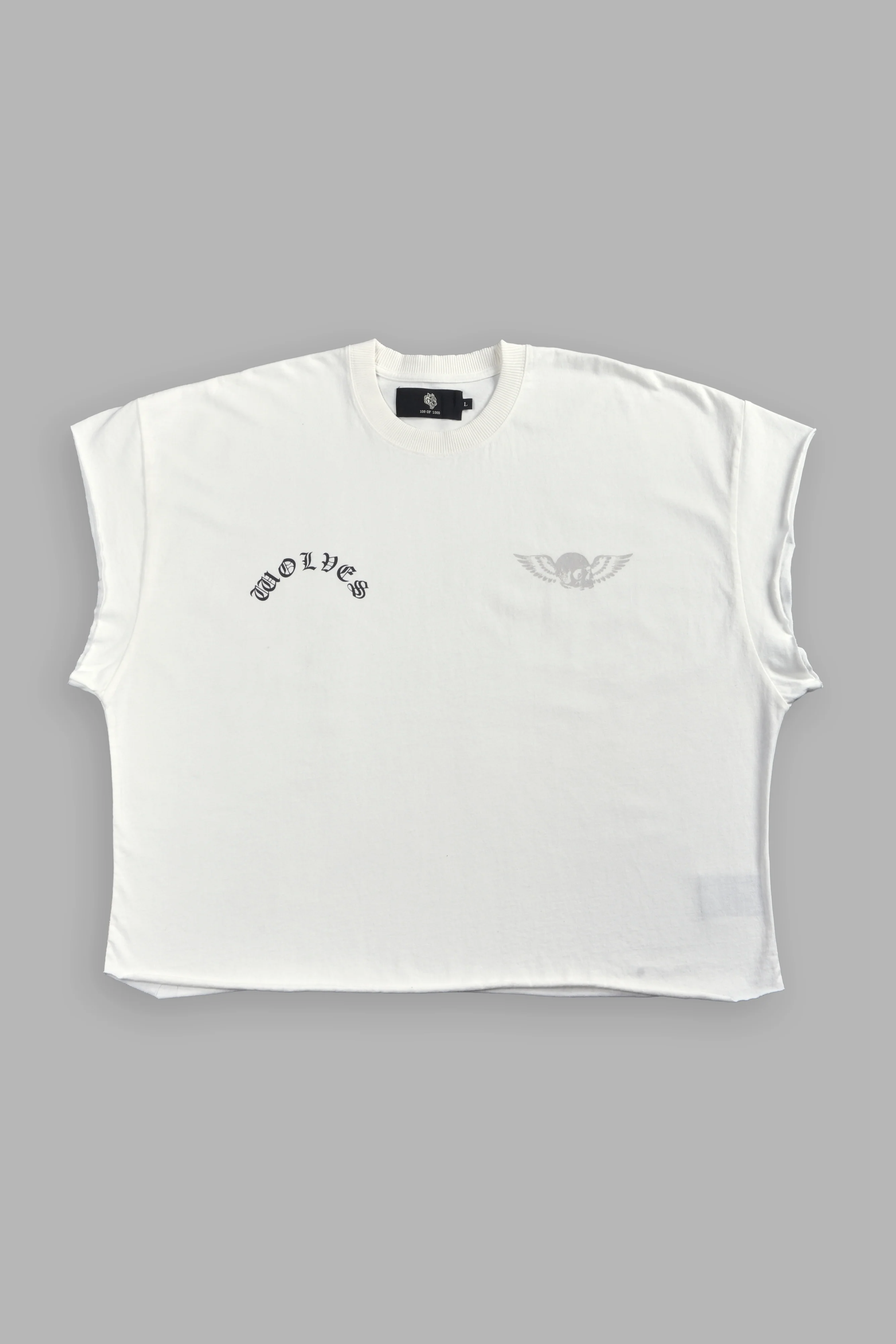 Darc Creed Grunge Cut-Off Tee in Cream - Image 2