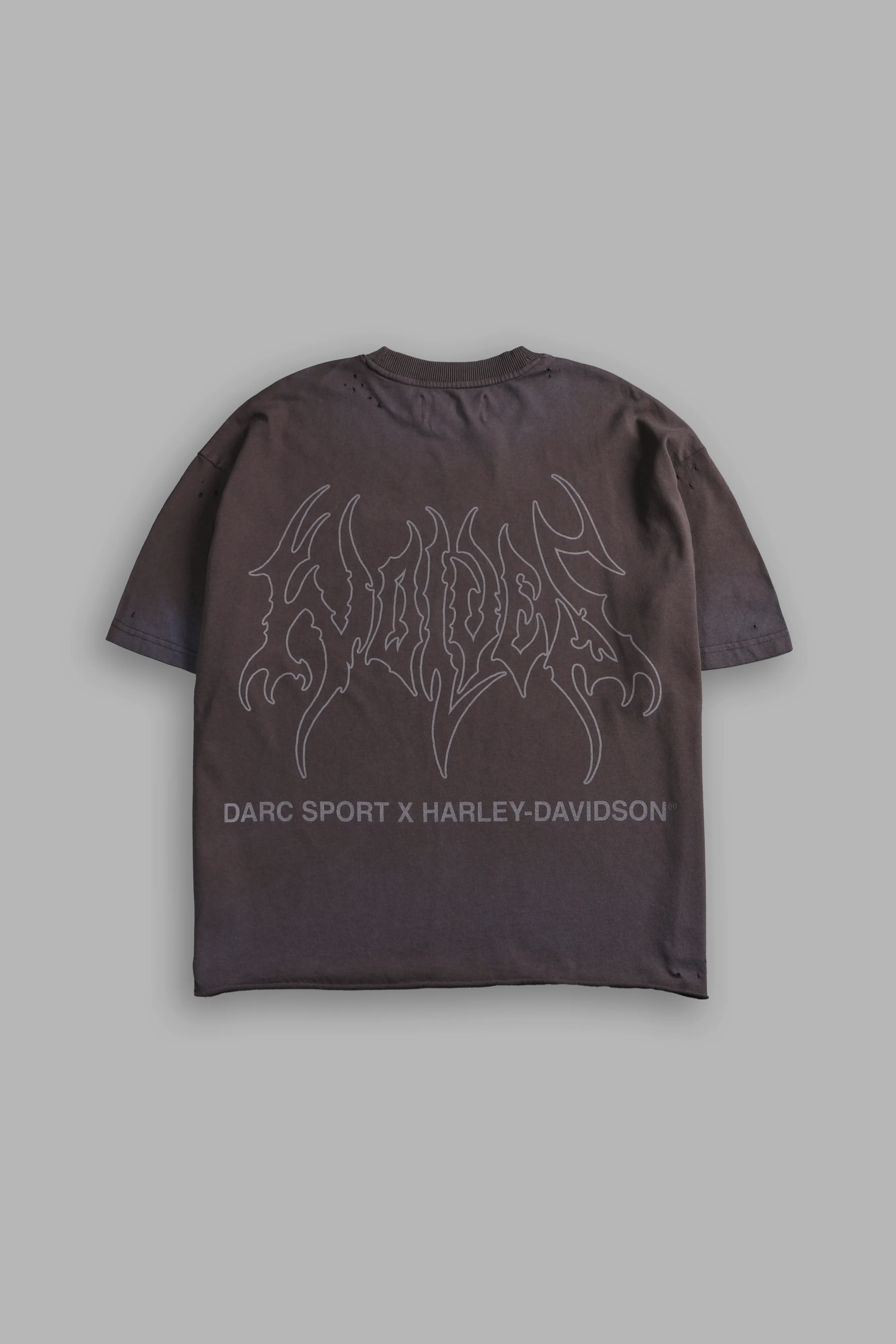 Darc Eagle Distressed Grunge Mid-Length Raw Hem Tee in Darc Brown Drift Wash - Image 3