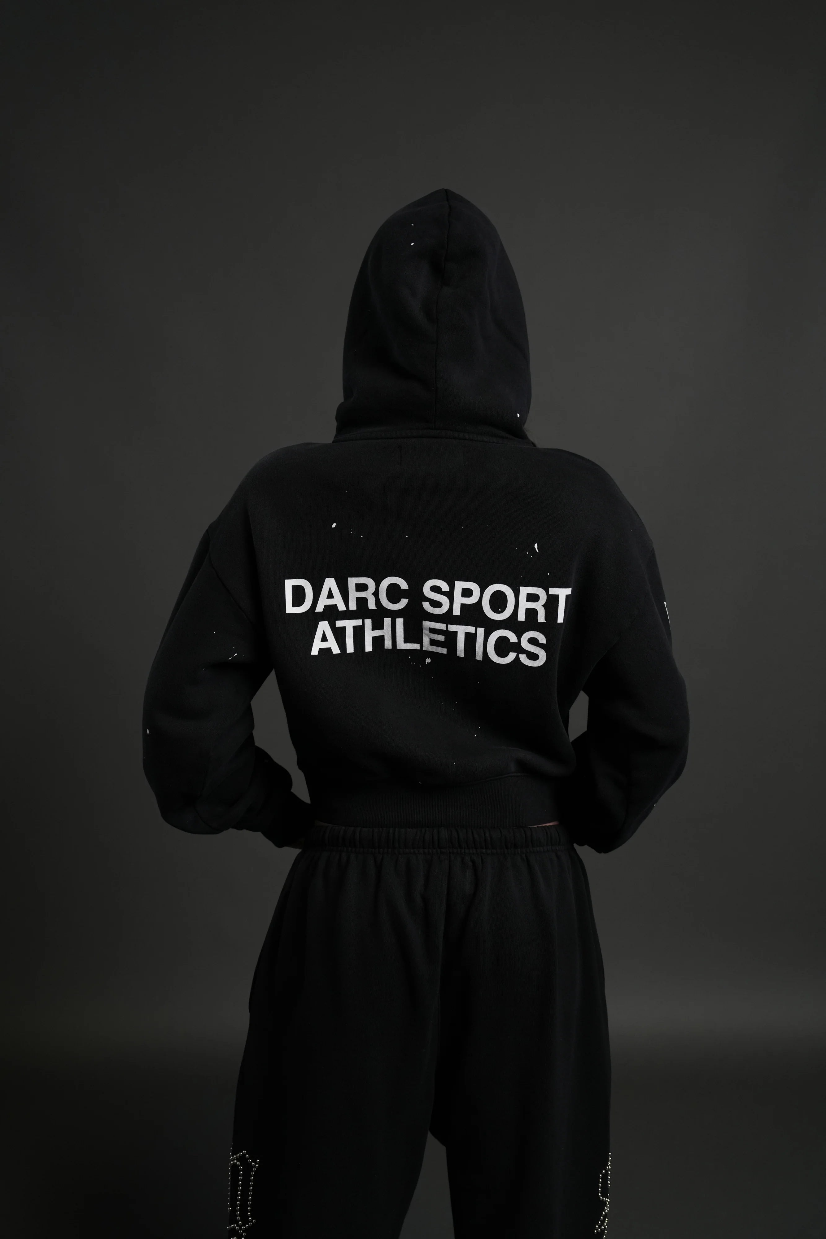 Darc Sport Athletics Owen Cropped Hoodie in Black Drift Wash - Image 2