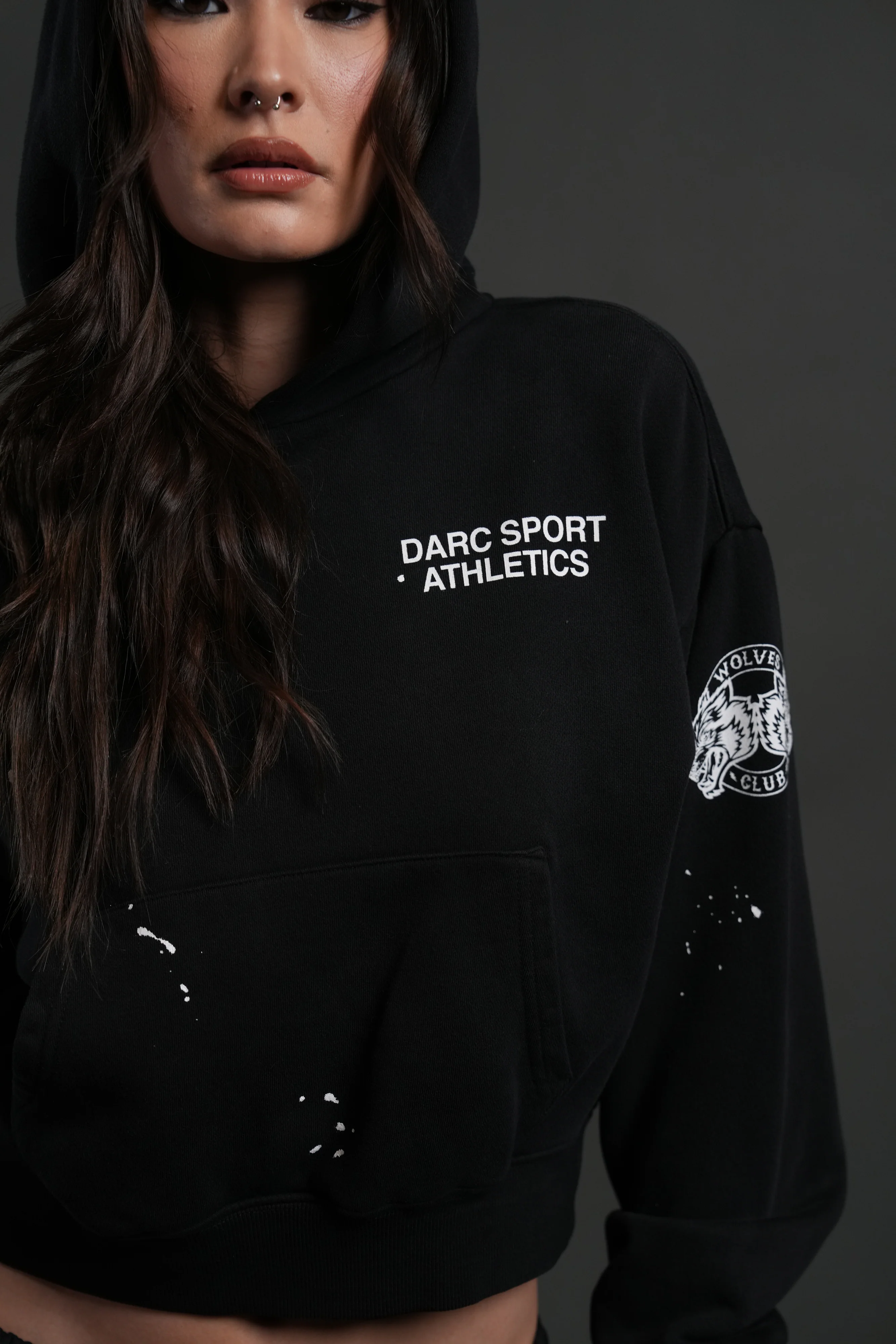 Darc Sport Athletics Owen Cropped Hoodie in Black Drift Wash - Image 5