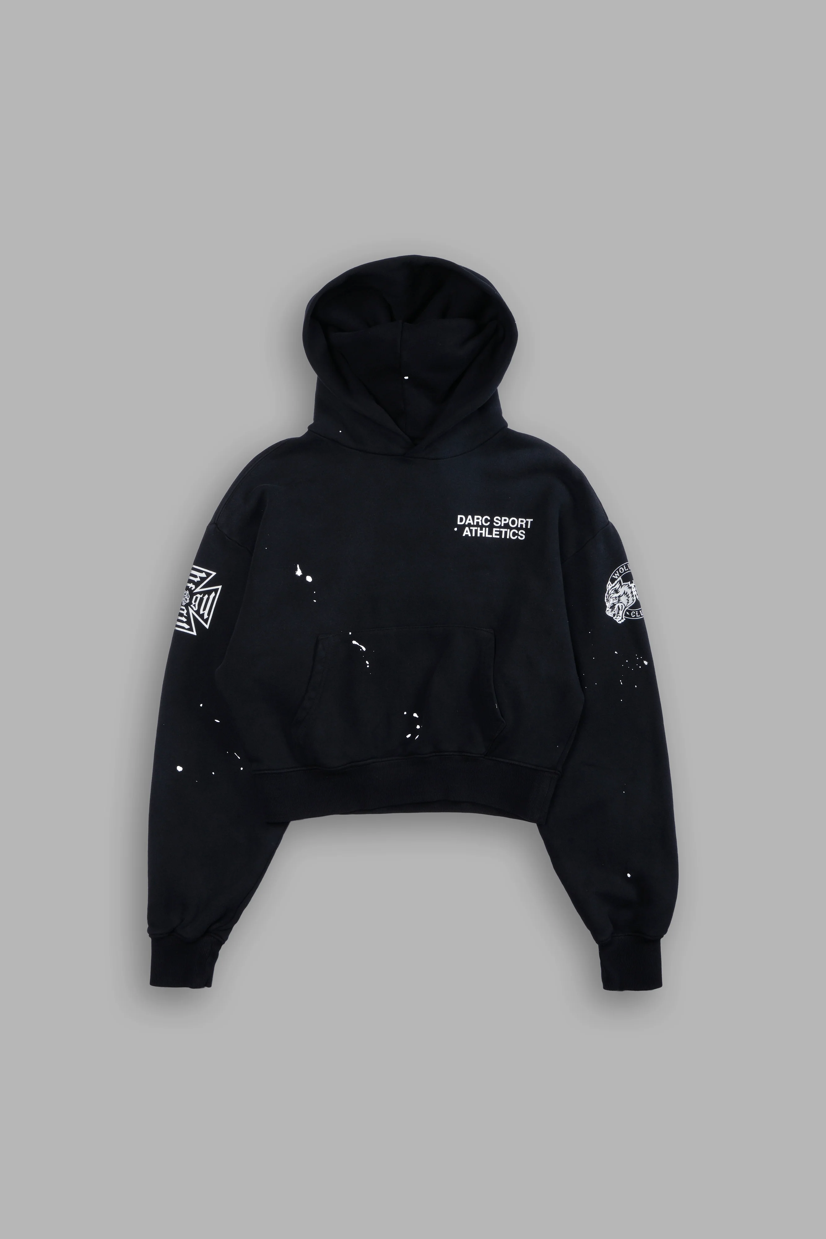 Darc Sport Athletics Owen Cropped Hoodie in Black Drift Wash - Image 6