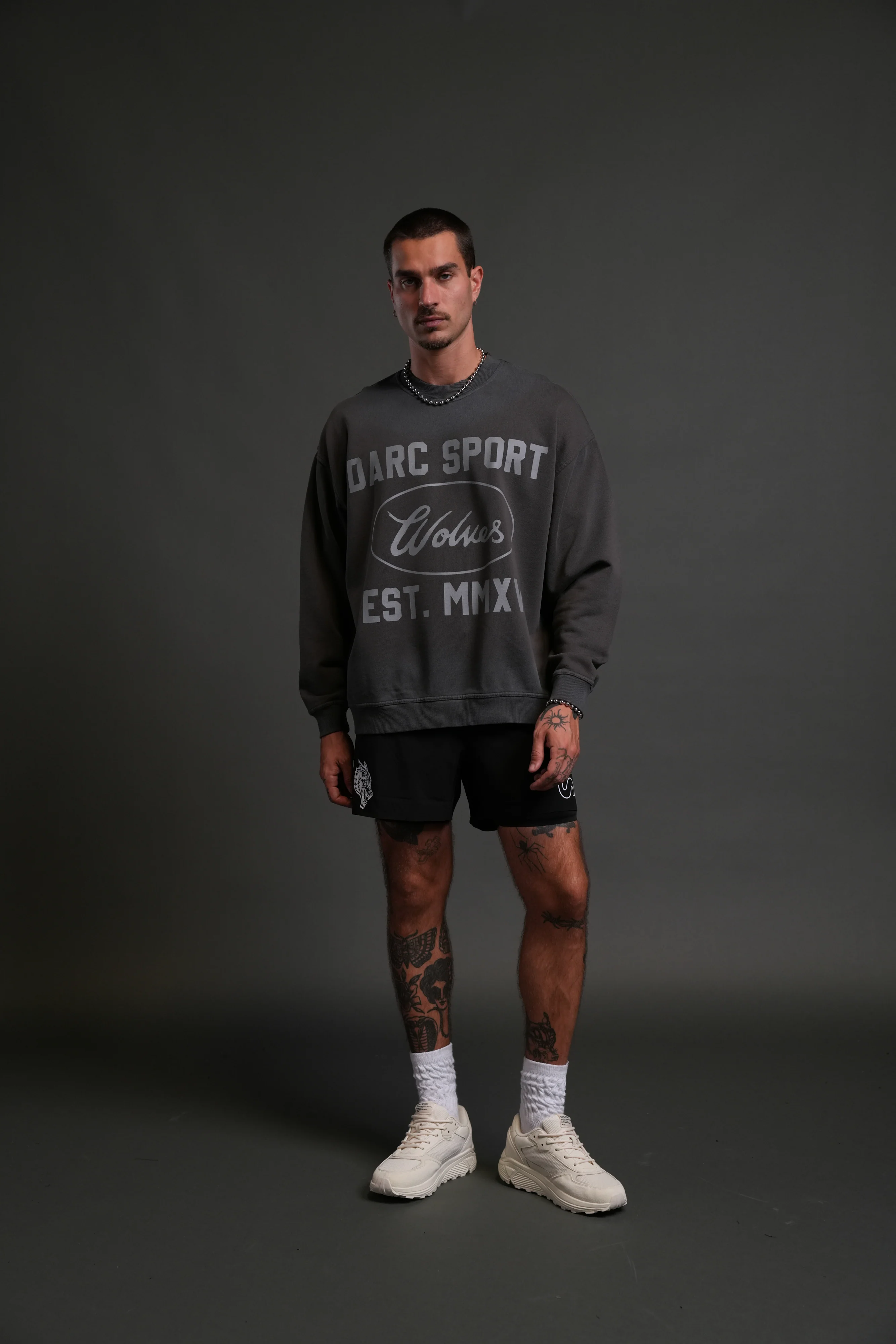 Darc Sport MMXV Grunge Oversized London Unisex Crewneck in Wolf Gray Drift Wash - Image 5