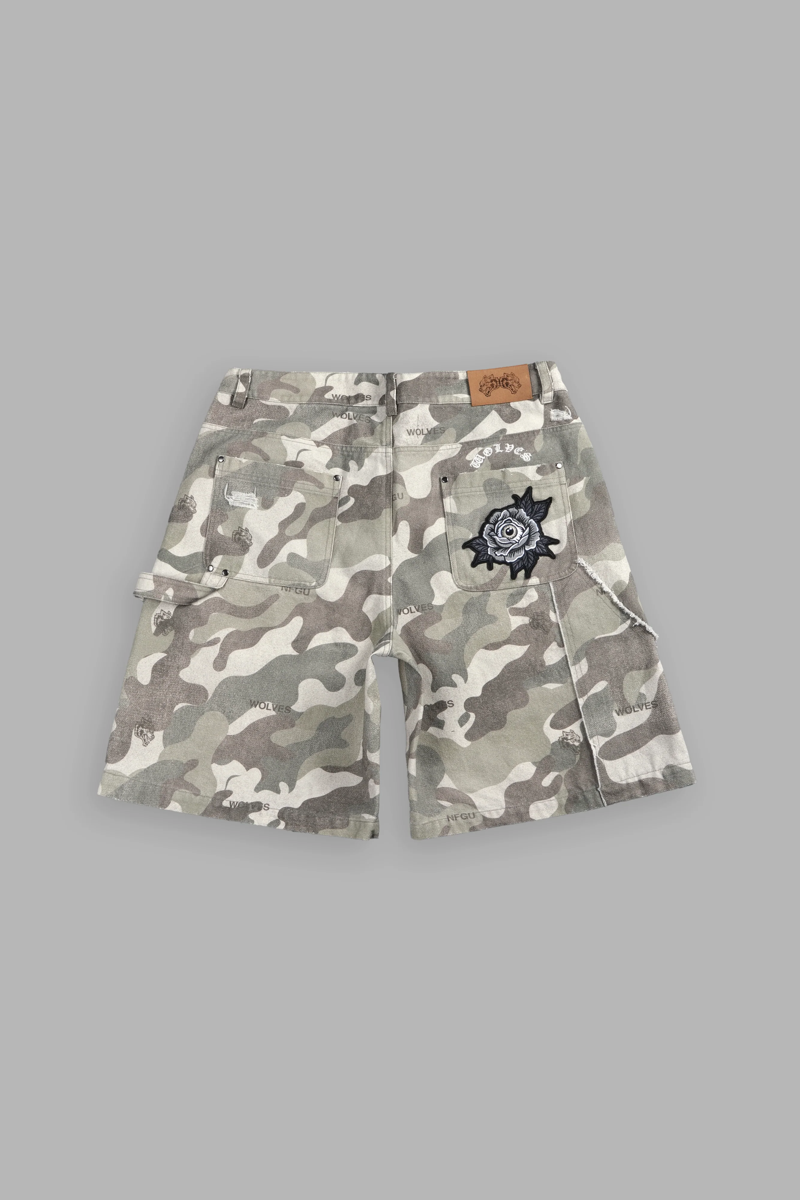 Darc Vice Distressed Denim Carpenter Shorts in DSVD Green Camo - Image 3