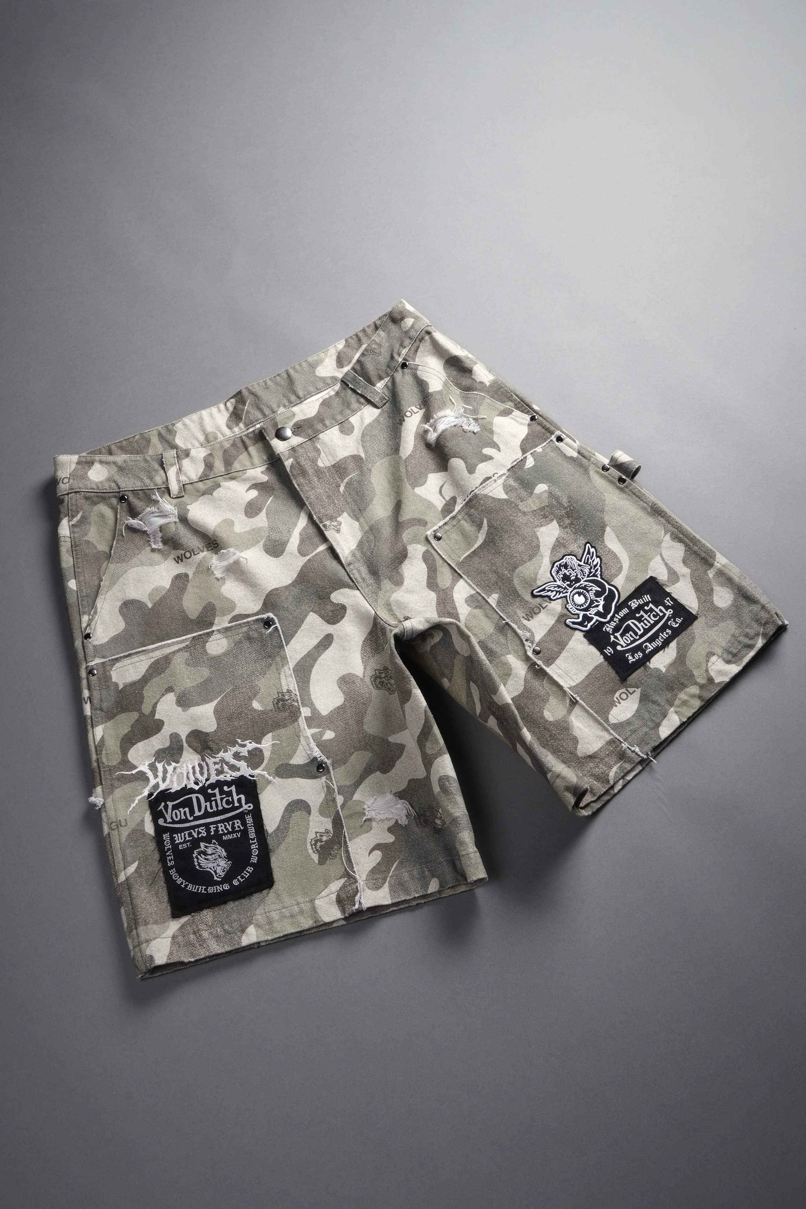 Darc Vice Distressed Denim Carpenter Shorts in DSVD Green Camo - Image 7