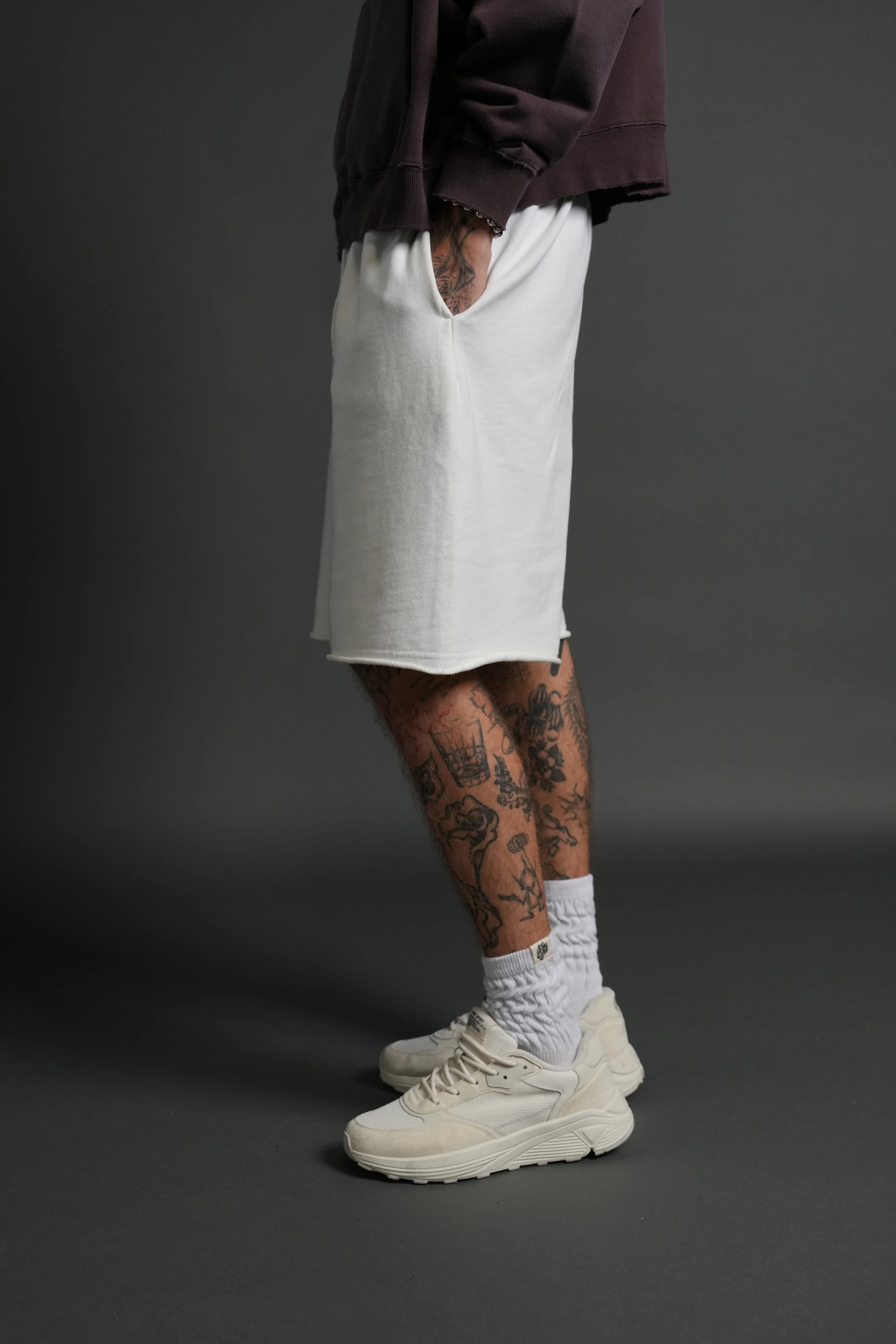 Darc Wandering Grunge Brock Sweat Shorts in Cream - Image 4