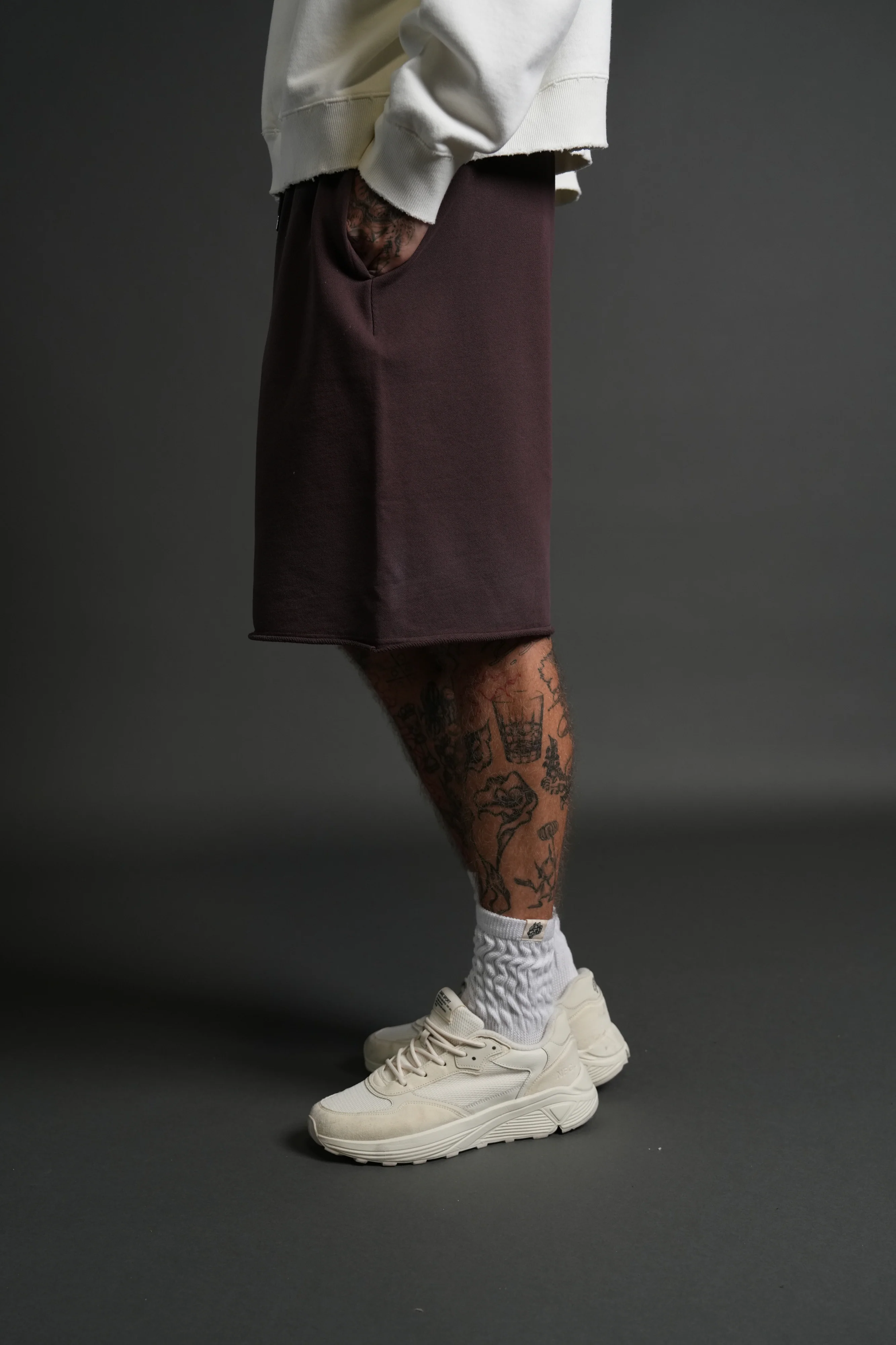 Darc Wandering Grunge Brock Sweat Shorts in Darc Garnet Drift Wash - Image 4