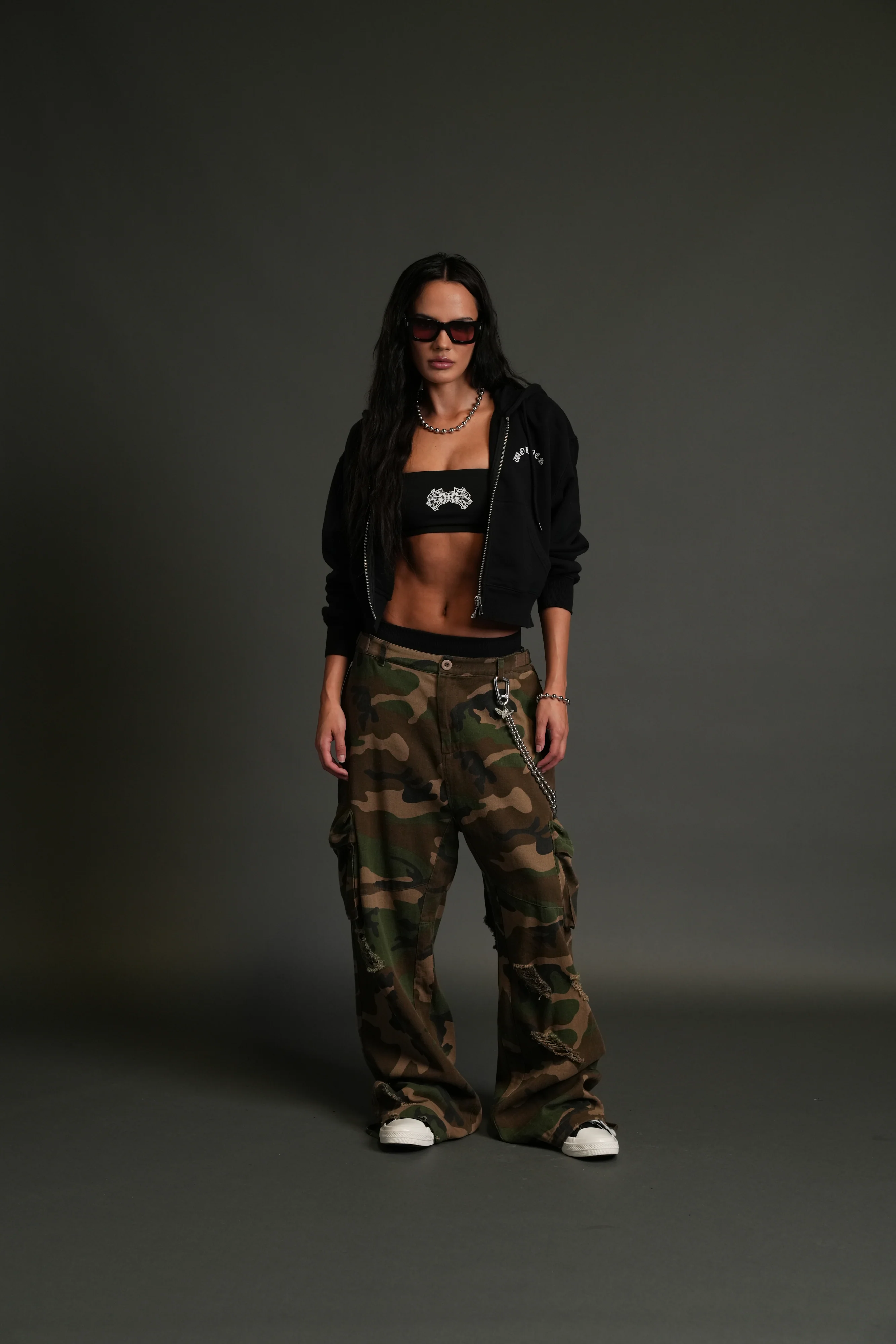 Darc Wandering "Sage" Cropped Zip Hoodie in Black - Image 5