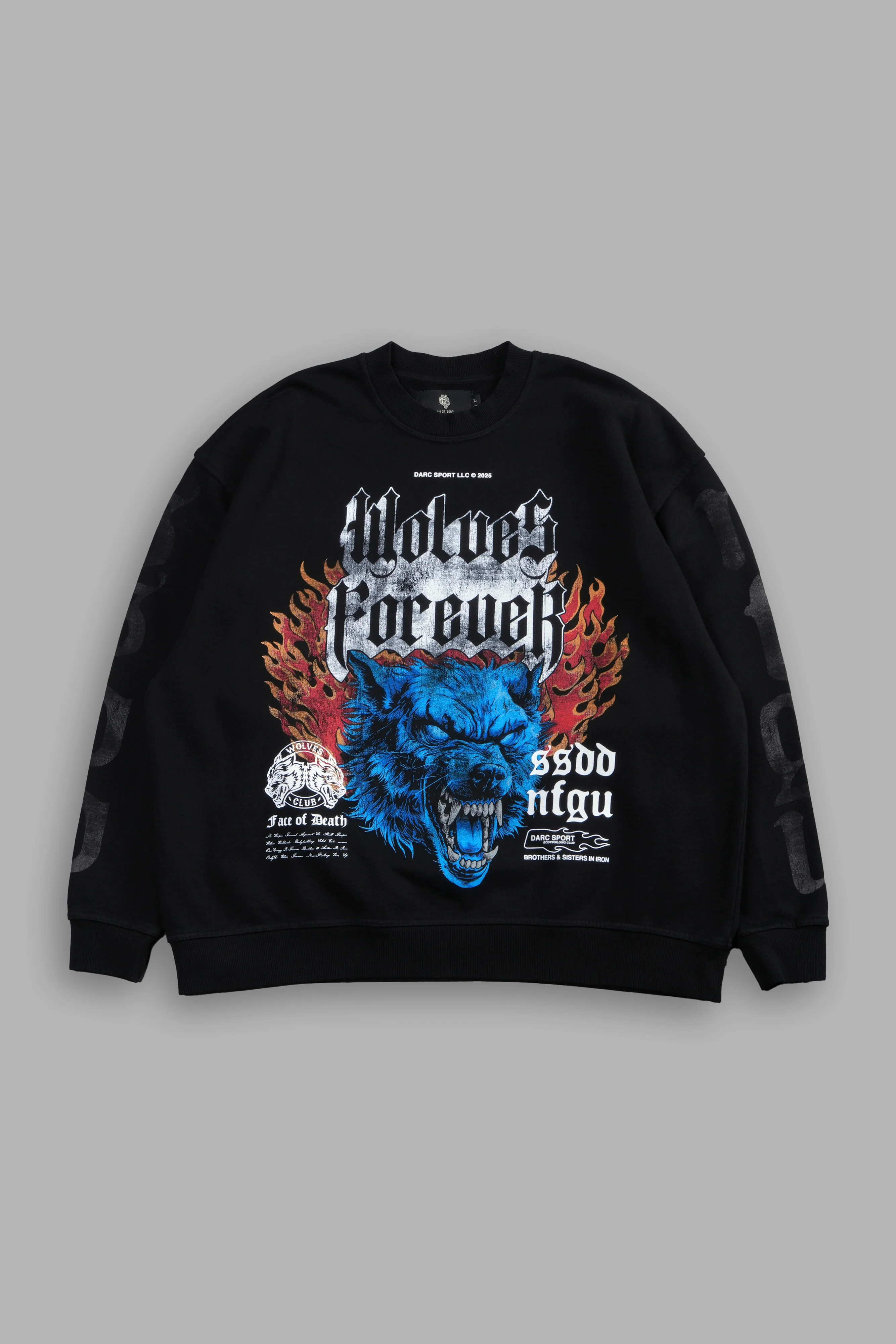 Death Wolf Grunge Oversized London Crewneck in Black