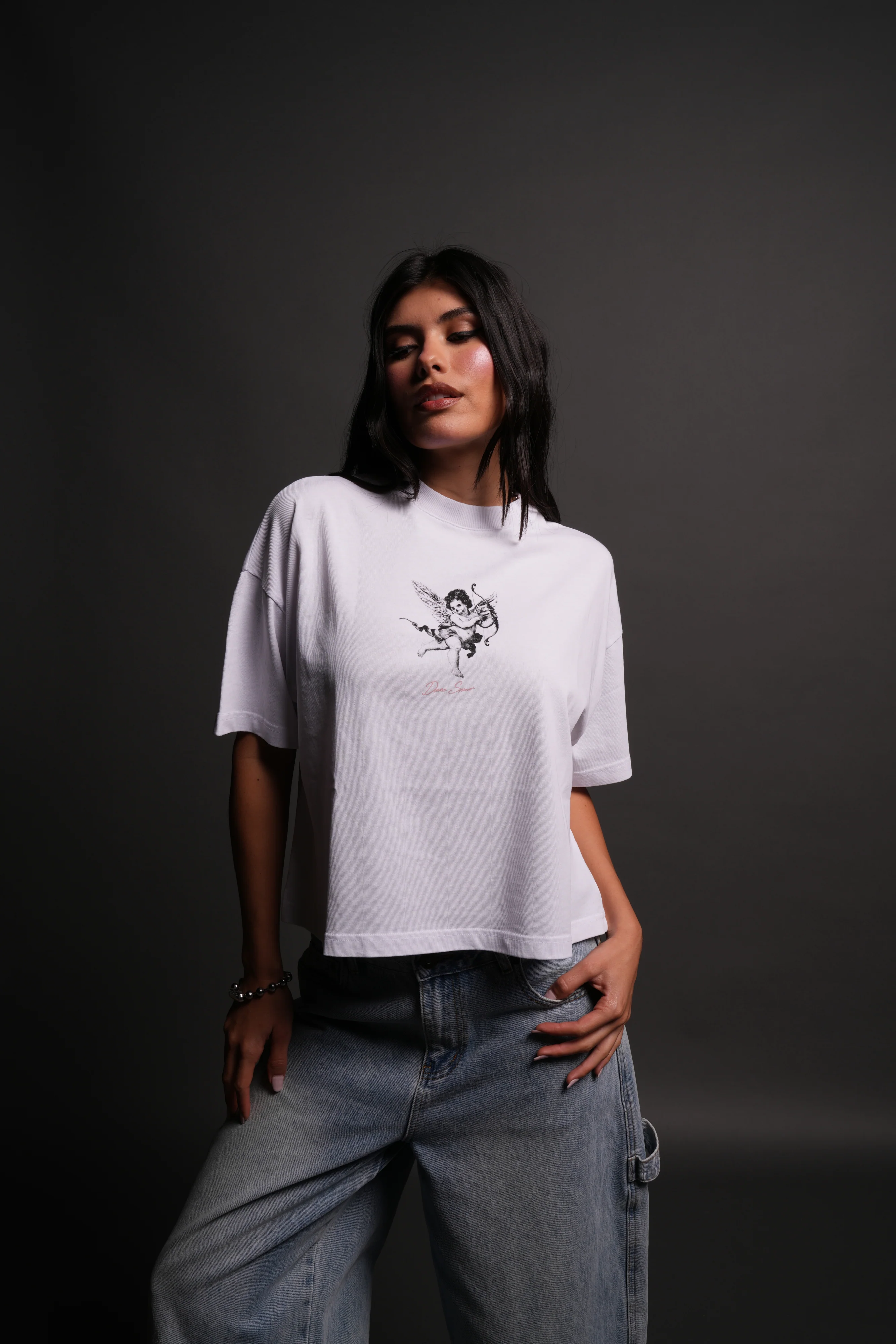 Del Amor Ultrawide "Premium" Crop Tee in White