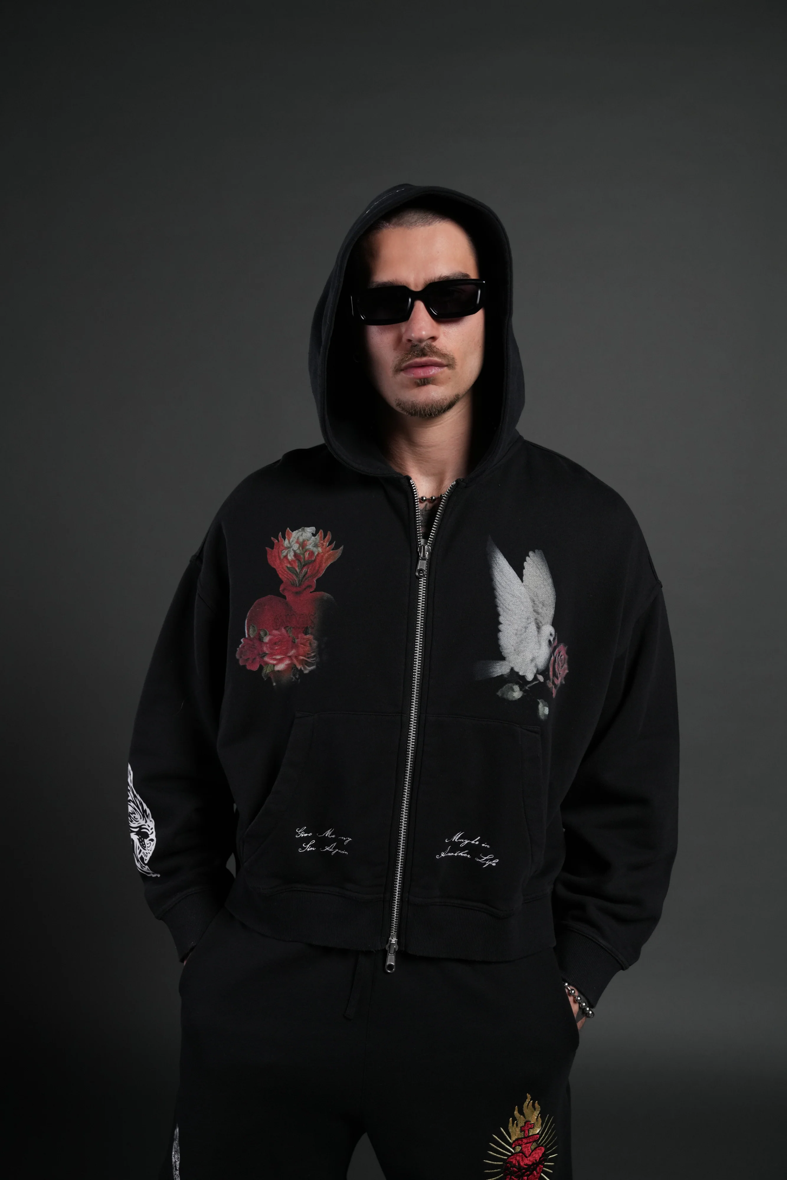 Doomed Love Vex Double Zip Hoodie in Black - Image 4