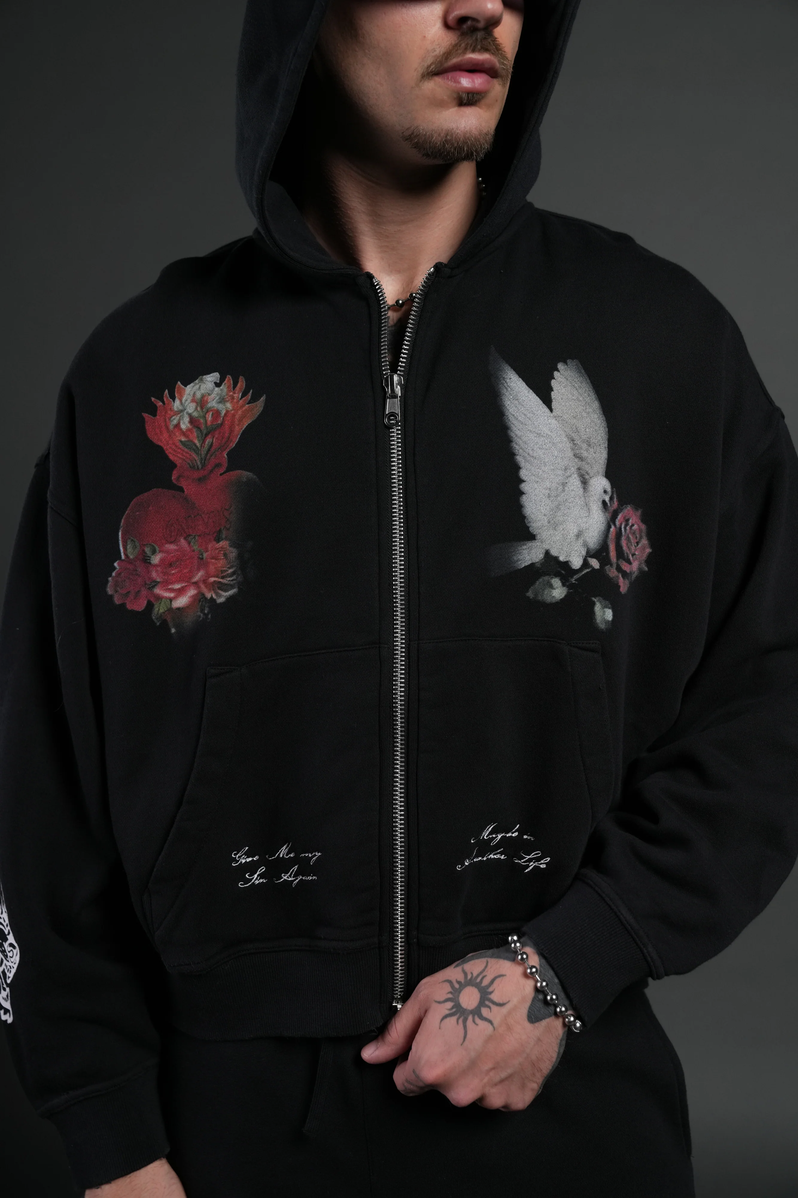 Doomed Love Vex Double Zip Hoodie in Black - Image 7