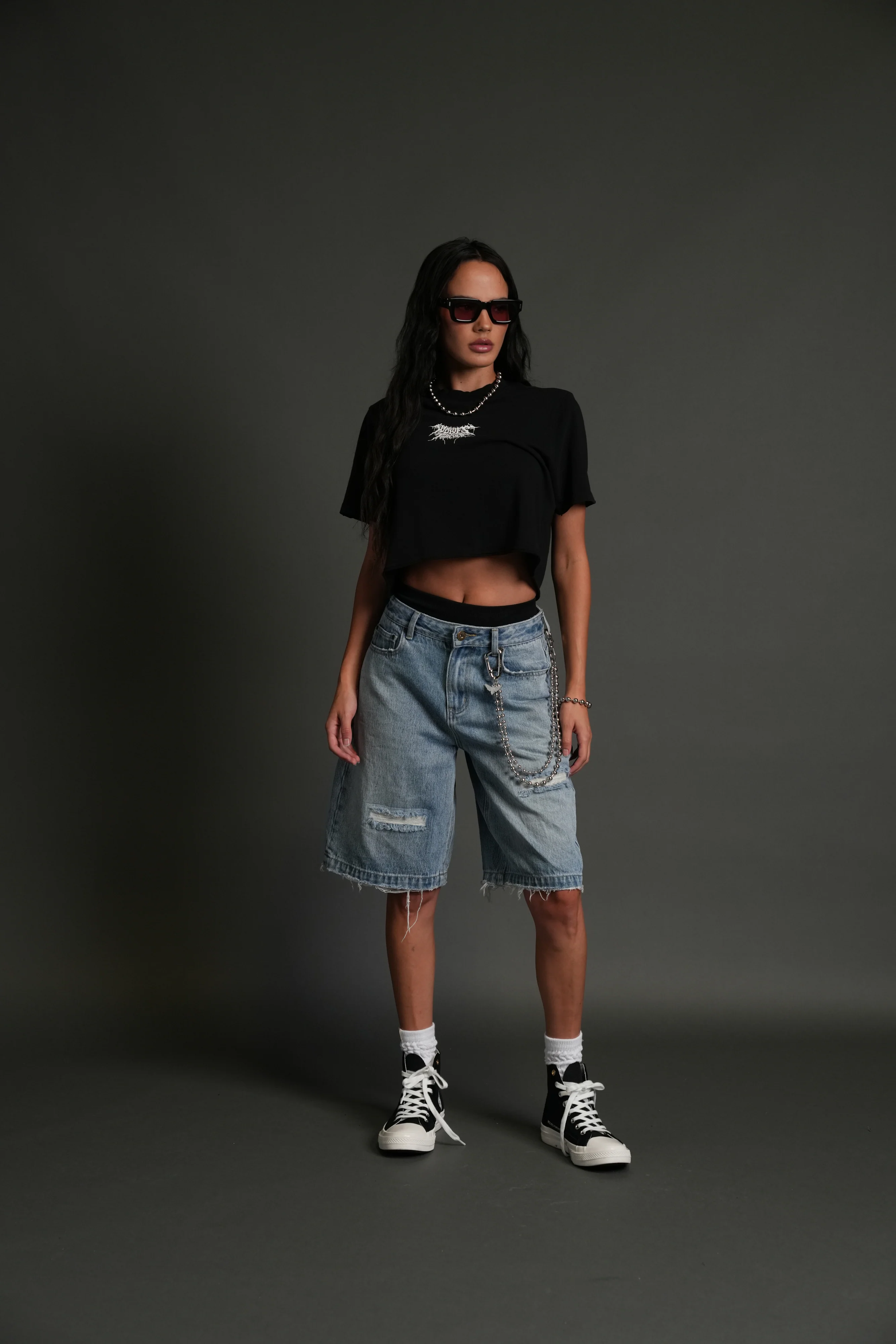 Drip Hesh Distressed Oversized (Cropped) Tee in Black - Image 2