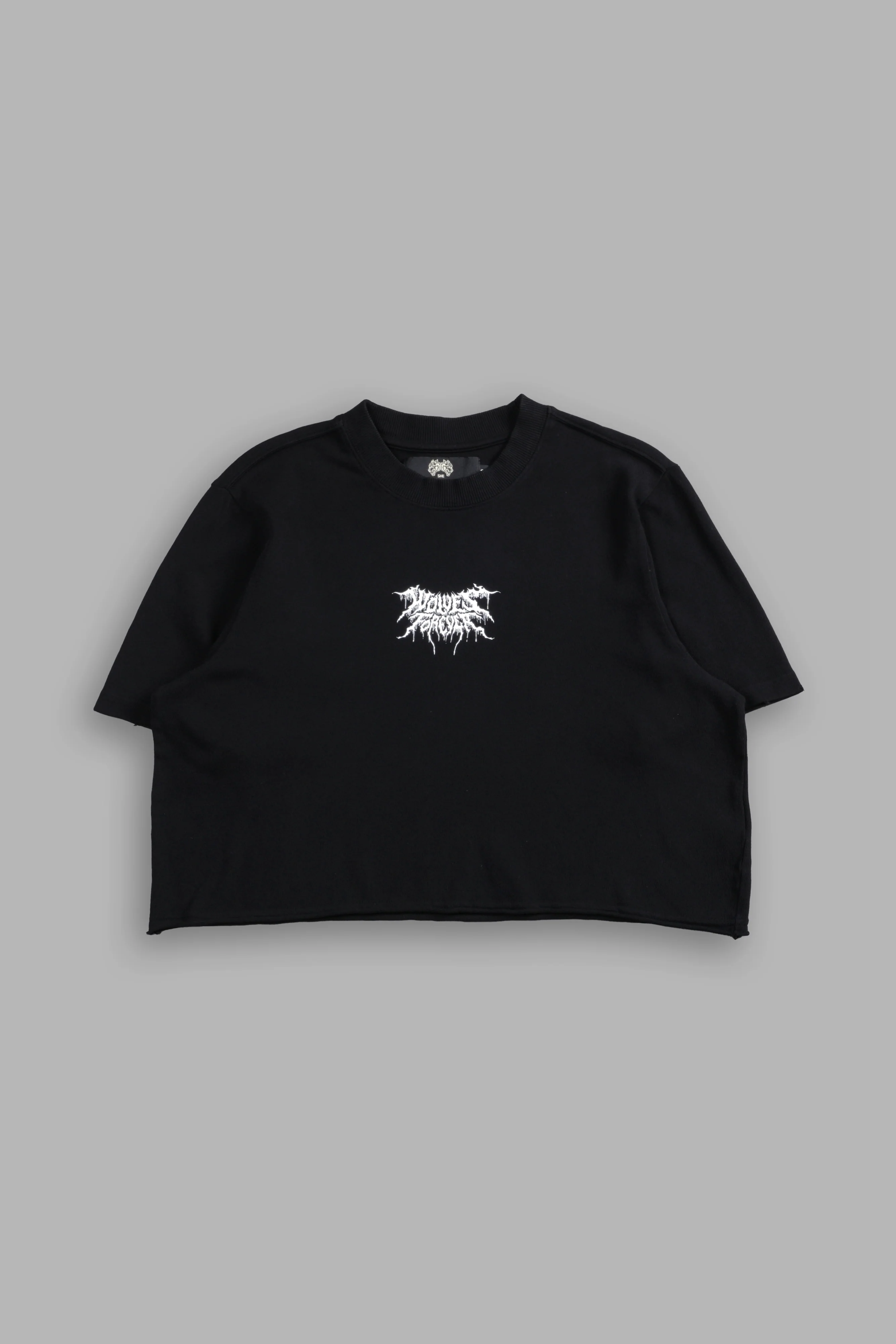 Drip Hesh Distressed Oversized (Cropped) Tee in Black - Image 3