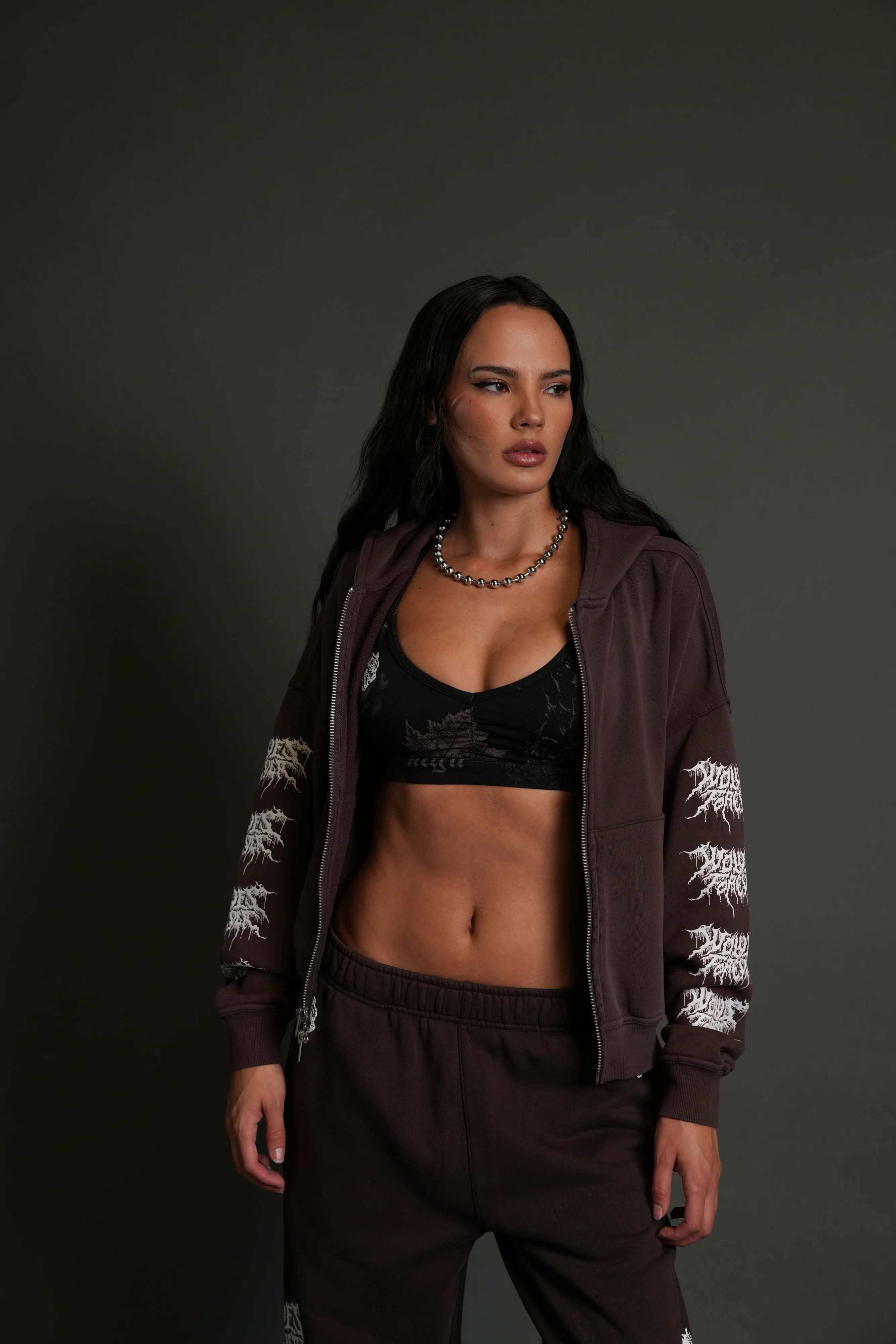 Drip Hesh Vex Double Zip Hoodie in Darc Garnet Drift Wash - Image 2