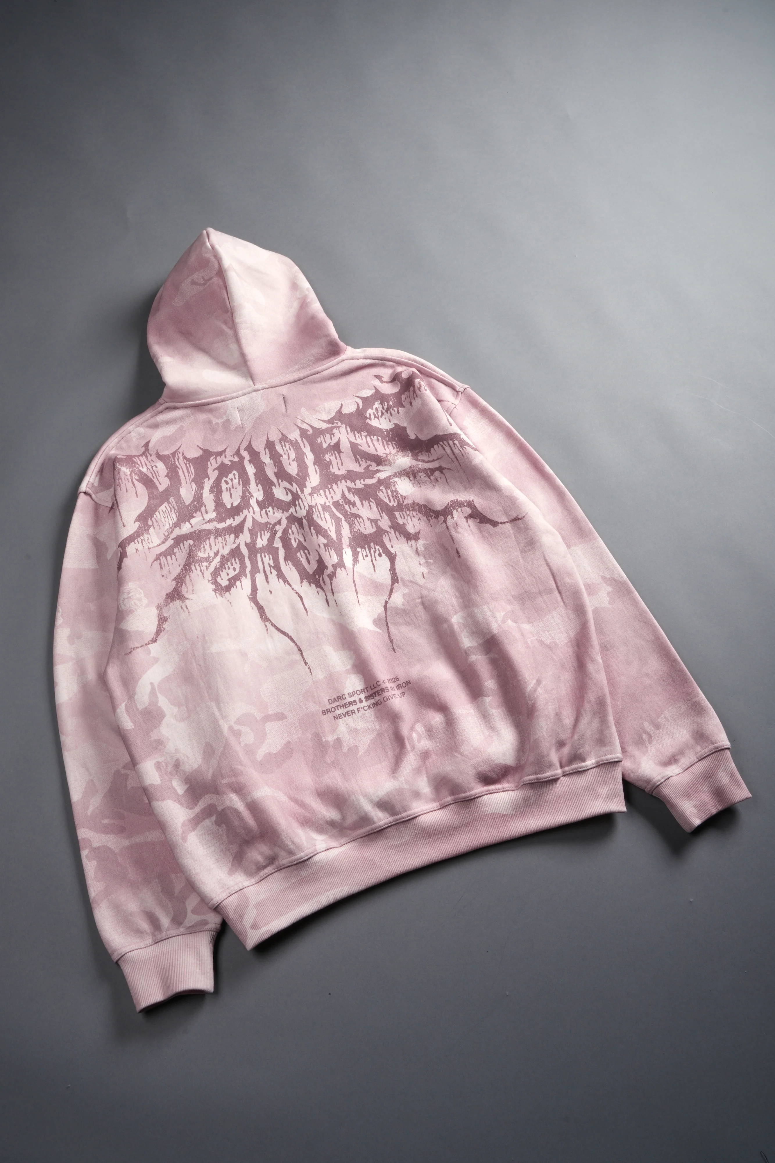 Drip Hesh WLVS FRVR Unisex "Pierce" Hoodie in Blush Vintage Woodland Camo - Image 18