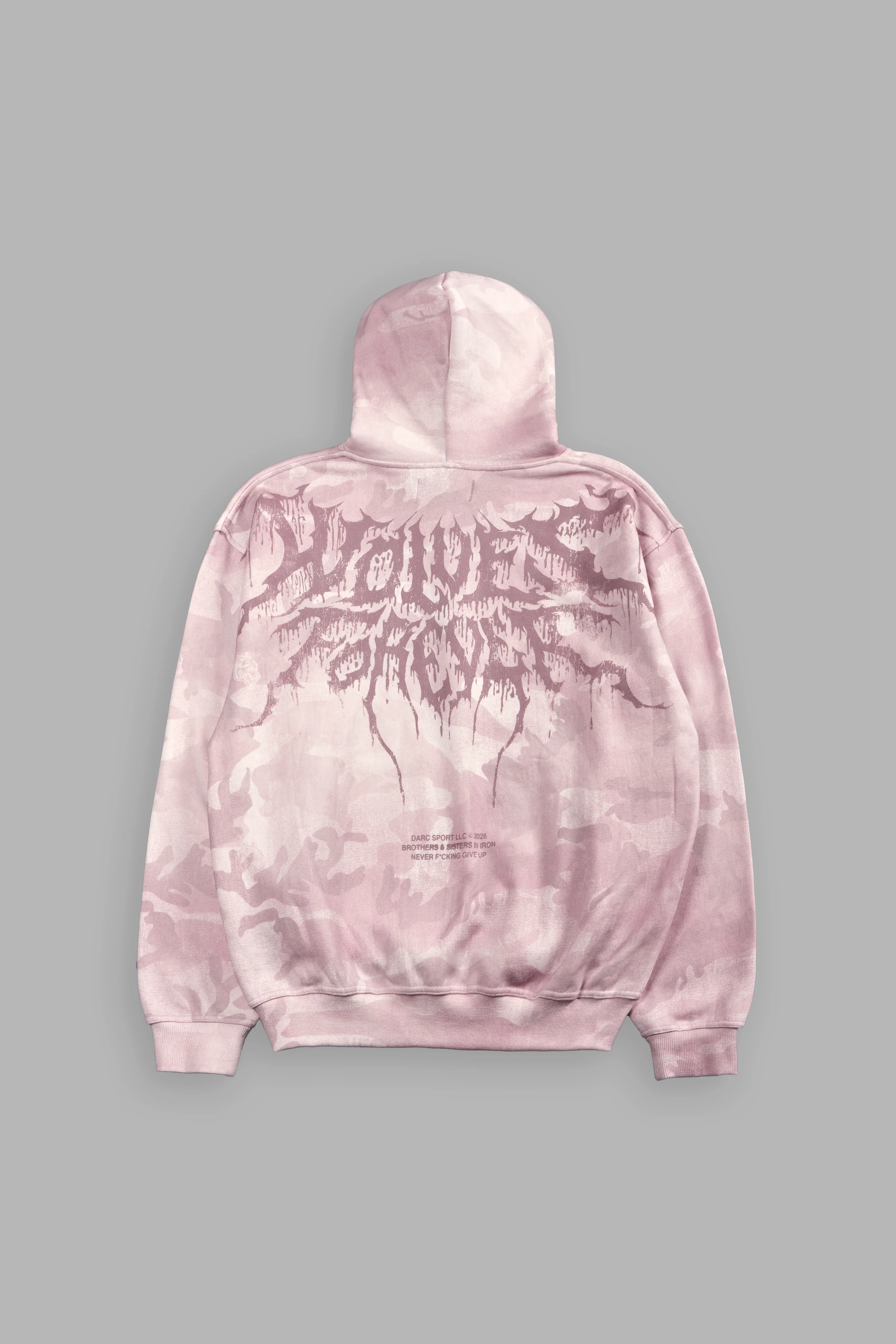 Drip Hesh WLVS FRVR Unisex "Pierce" Hoodie in Blush Vintage Woodland Camo - Image 3