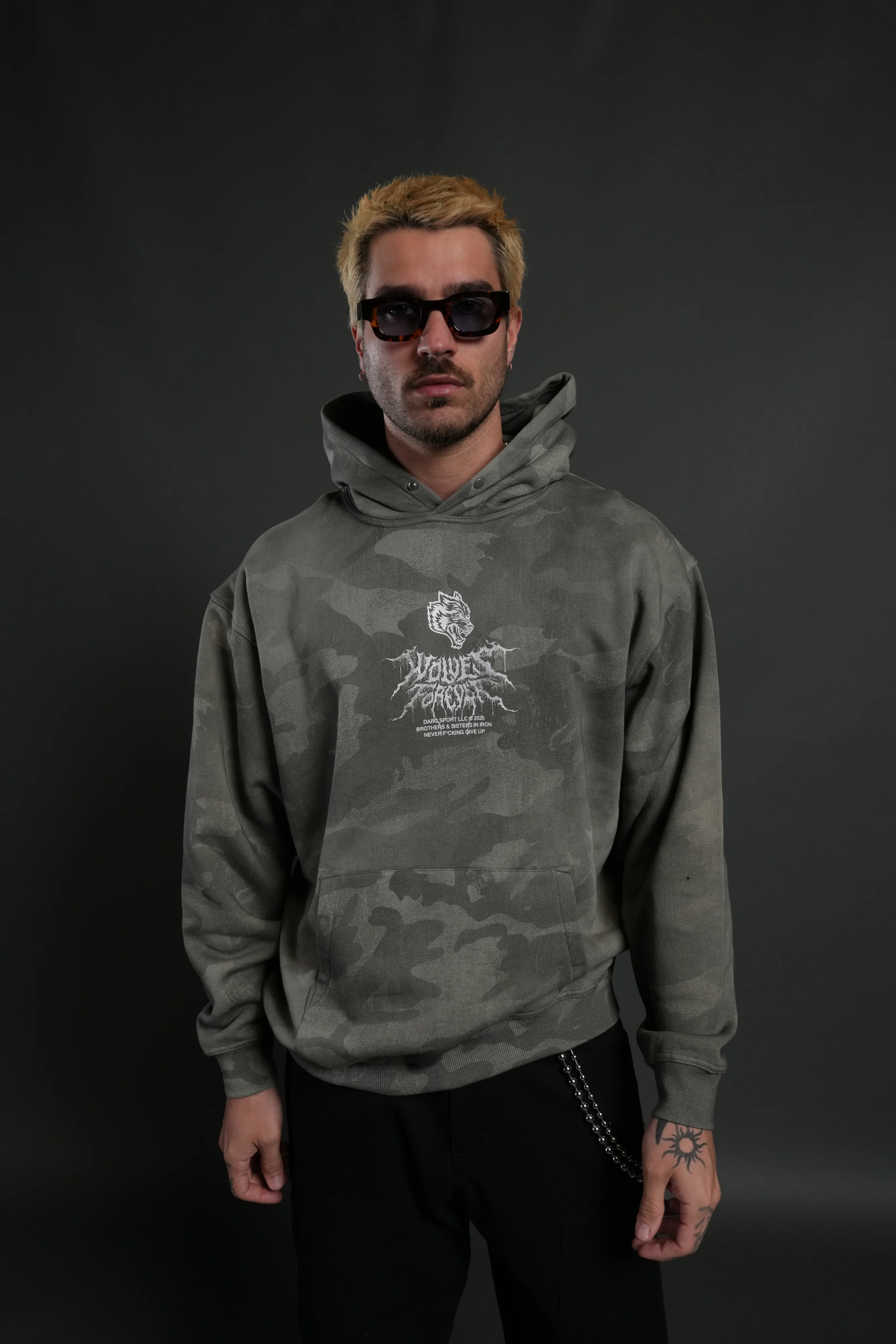 Drip Hesh WLVS FRVR Unisex "Pierce" Hoodie in Lush Vintage Woodland Camo - Image 4